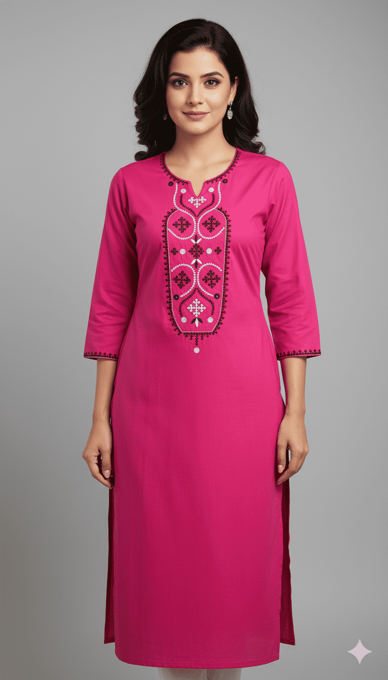 Embroidery Work Hand Made Pure Cotton Pink Color Kurti piece use For Women And Girls