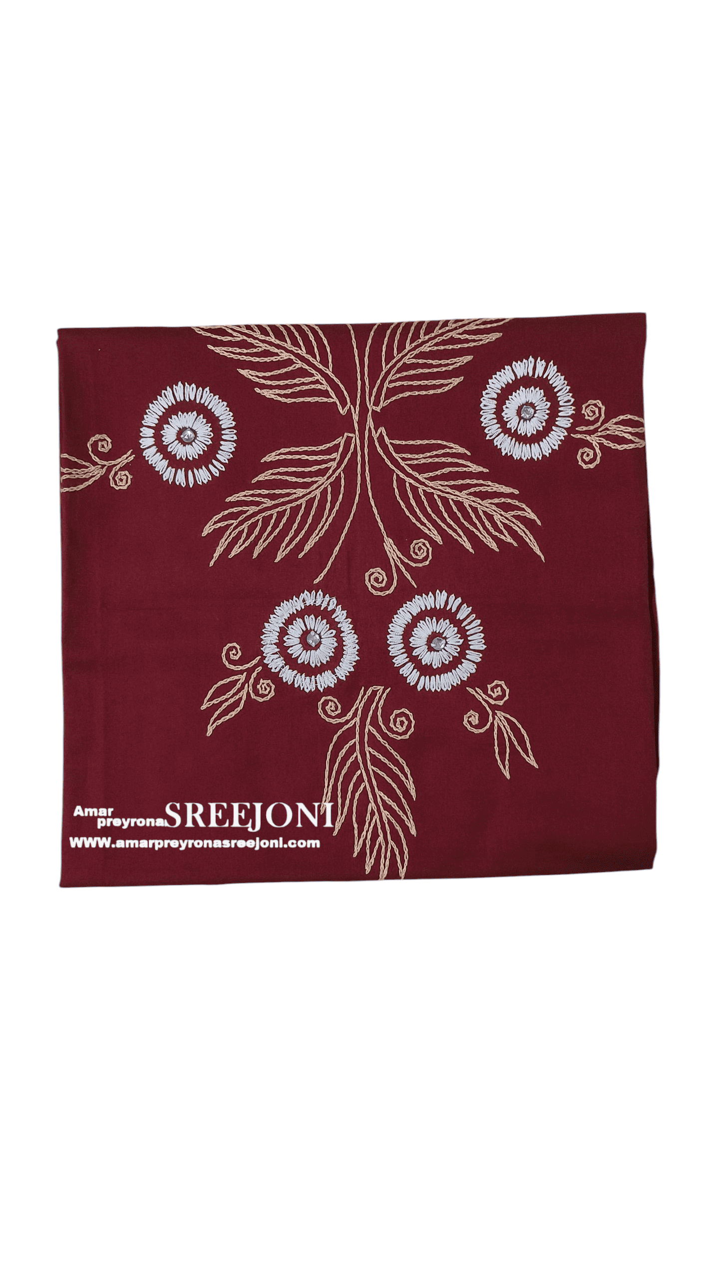 A Beautiful Hand Embroiderd Pure Cotton maroon Color Unstitch Kurti Piece 2.5 Miter Cloth