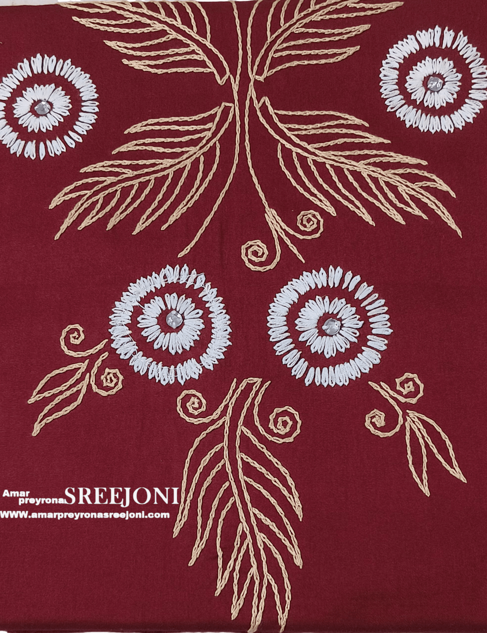 A Beautiful Hand Embroiderd Pure Cotton maroon Color Unstitch Kurti Piece 2.5 Miter Cloth