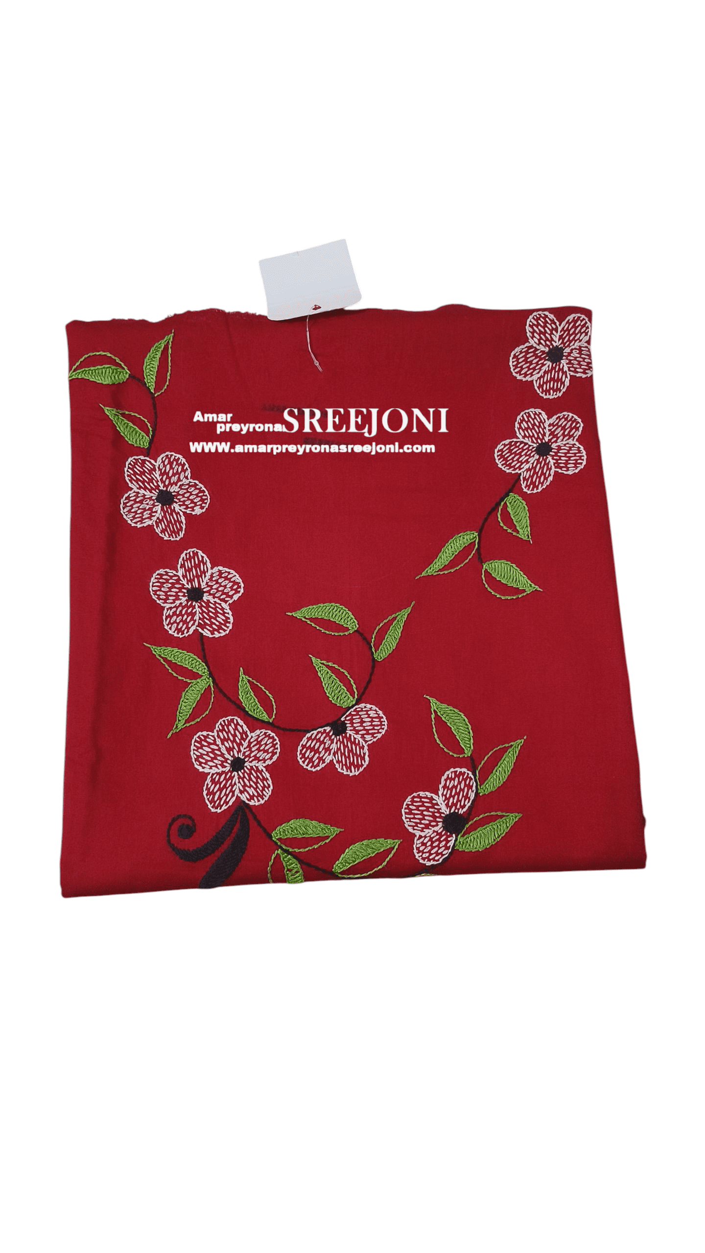 Hand Embroided Pure Cotton cherry Red Color Kurti Piece (2.5 miter)