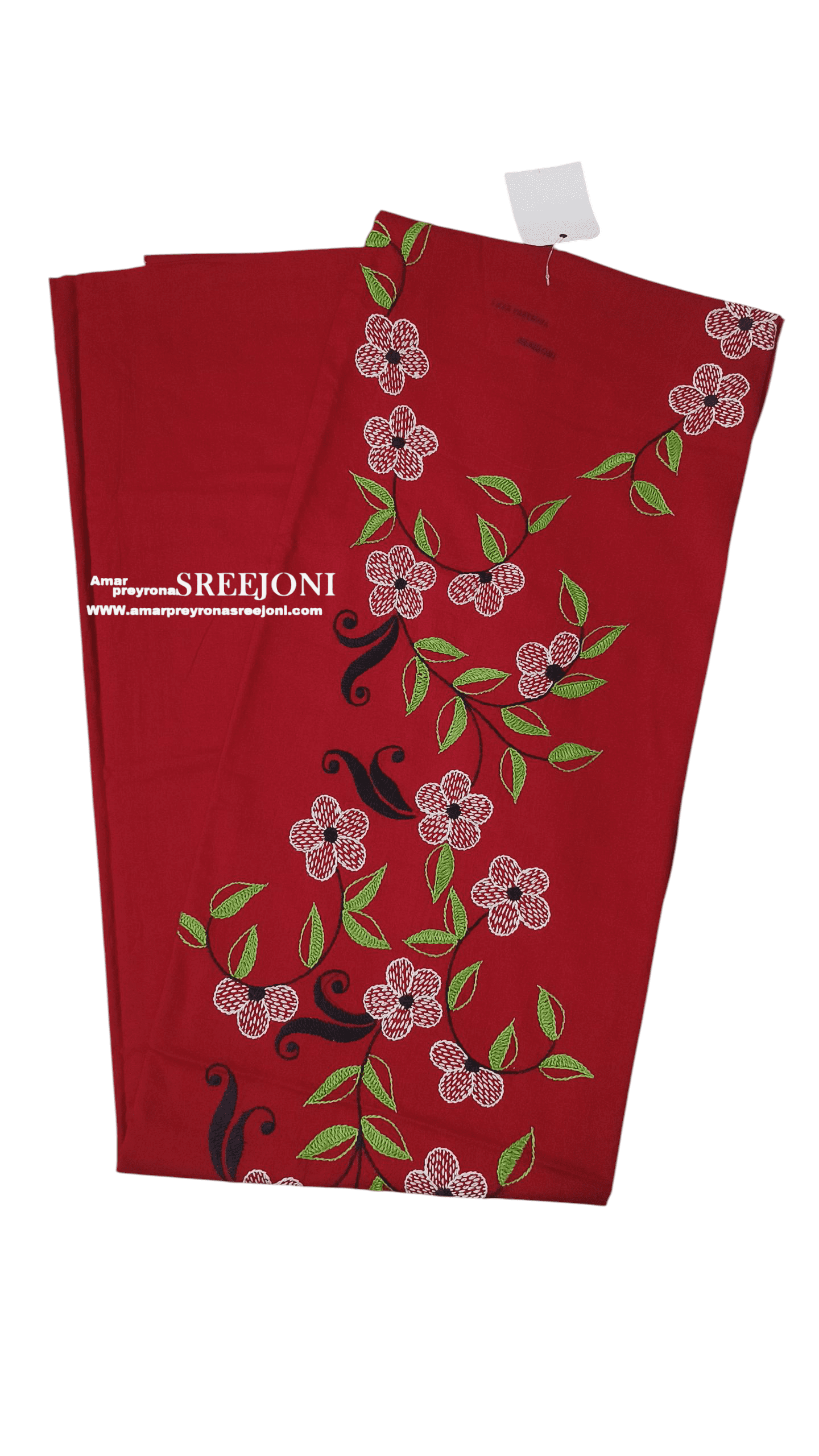 Hand Embroided Pure Cotton cherry Red Color Kurti Piece (2.5 miter)