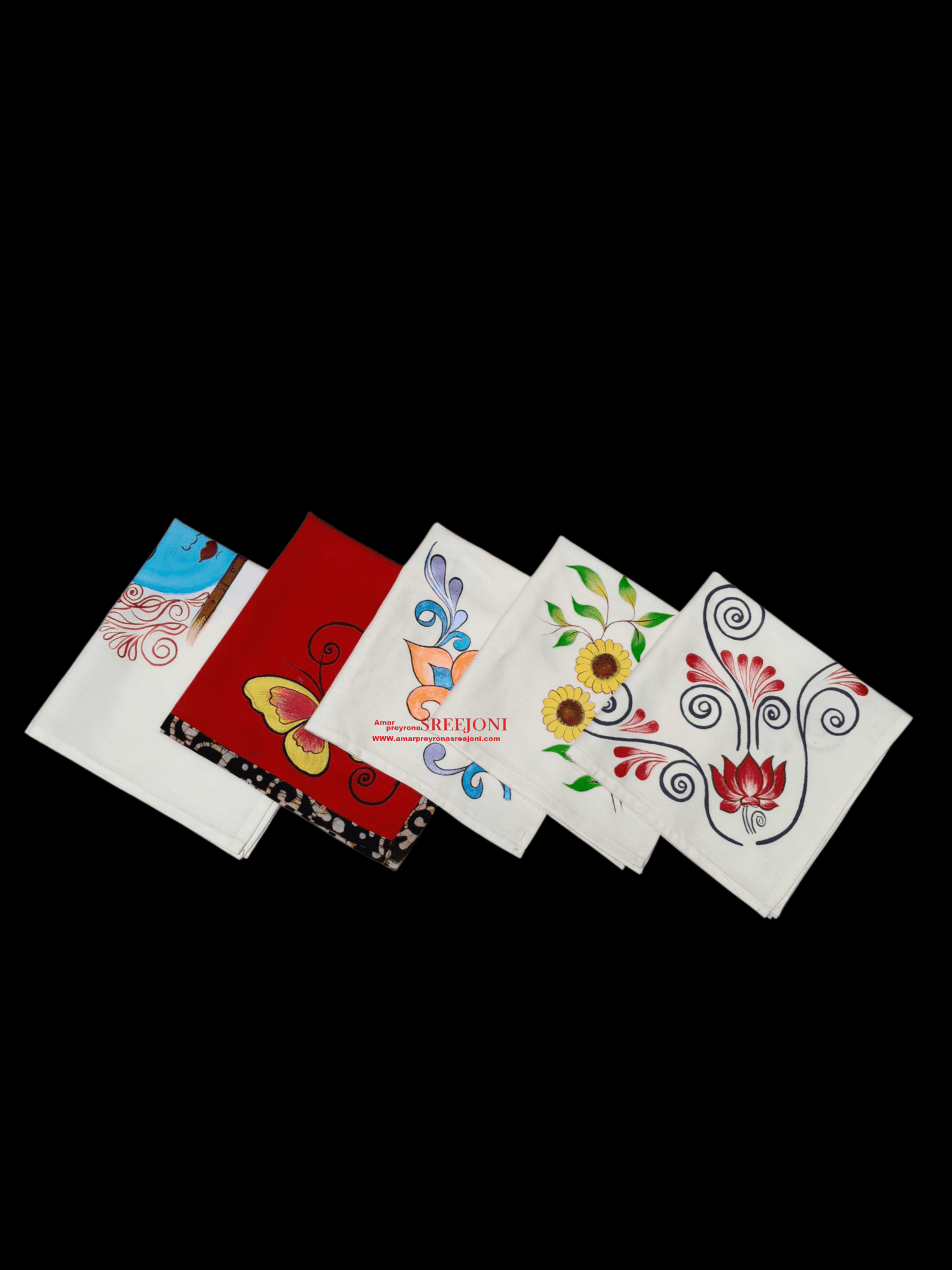 Hand Painted Pure Cotton Febric Work 5Pic Combo Set Of Handkerchief