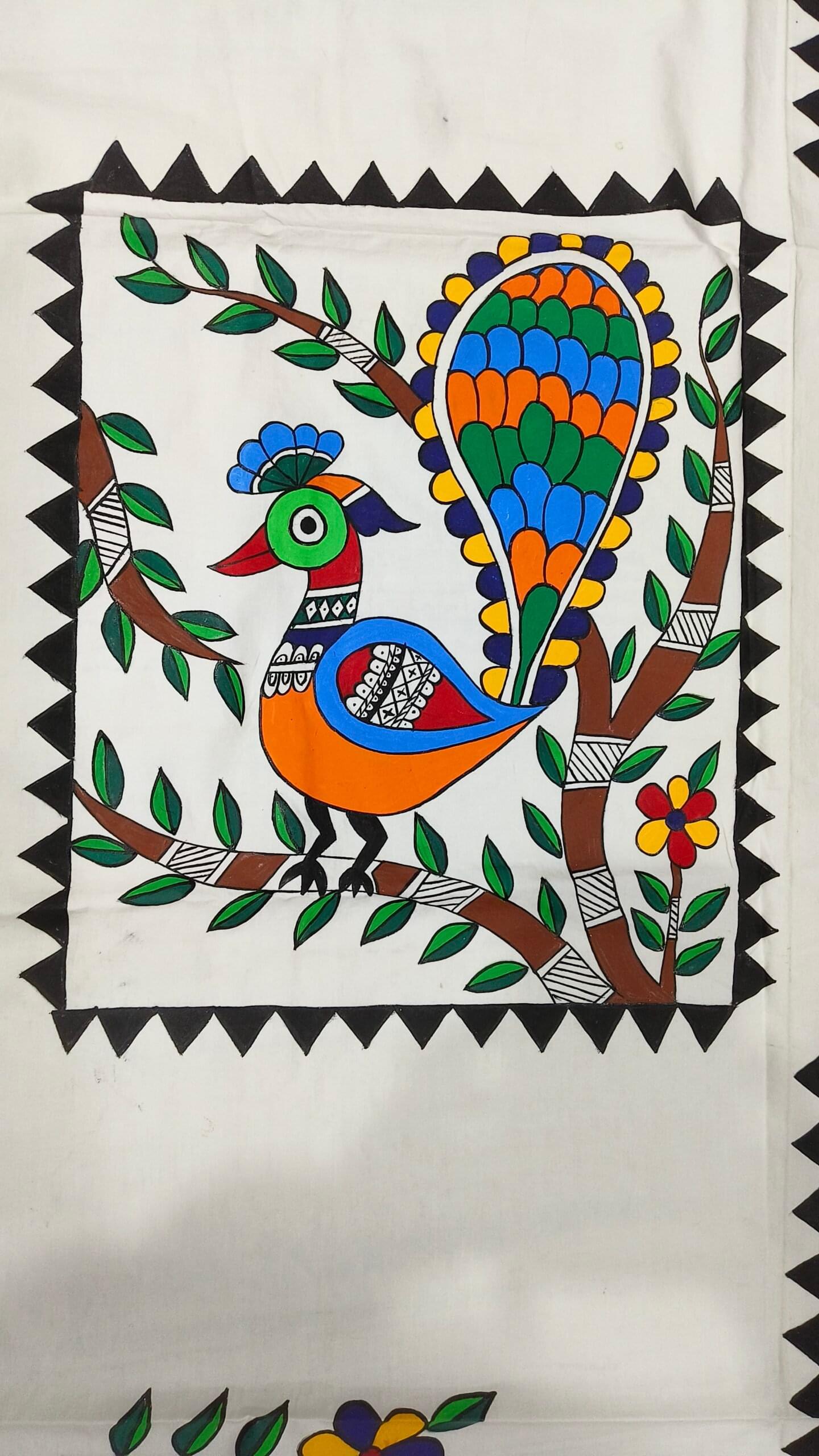 Hand Painted Febric Work Pure Cotton  Multicolor Single bedsheet