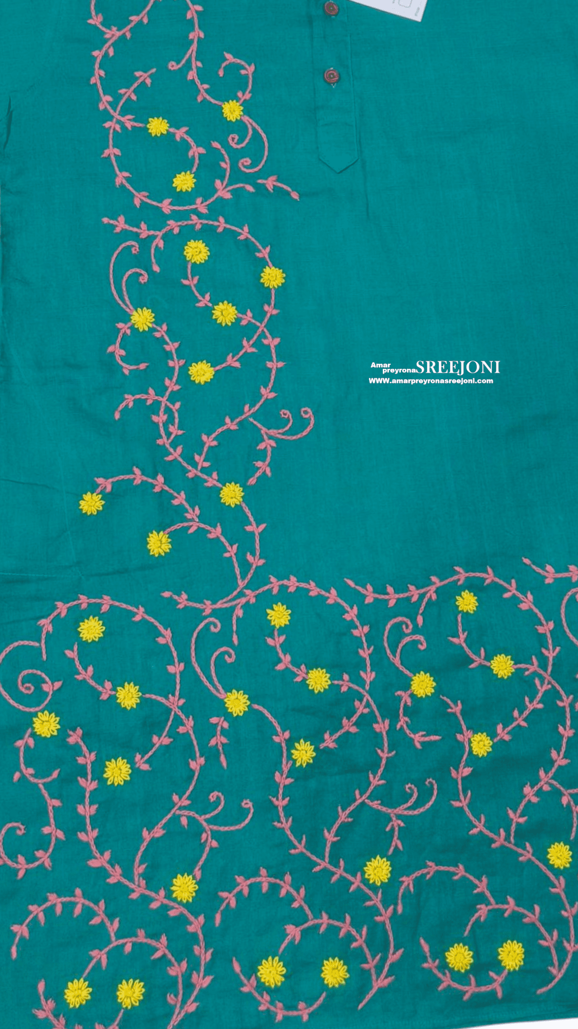 Hand Embroidery Pure Cotton Everglade Green Color Punjabi For Man And Boys Size-40,lenth-36inc
