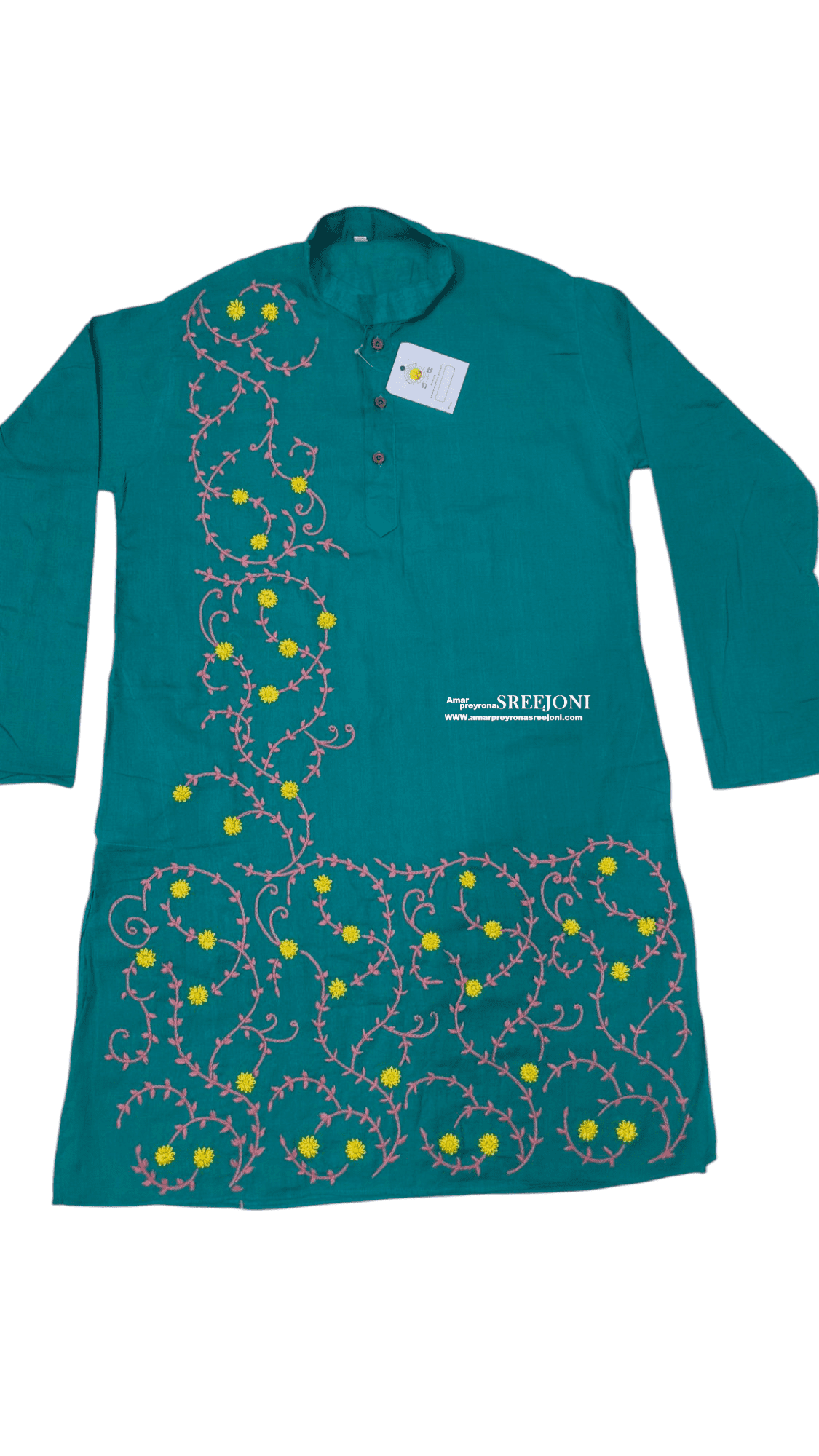 Hand Embroidery Pure Cotton Everglade Green Color Punjabi For Man And Boys Size-40,lenth-36inc