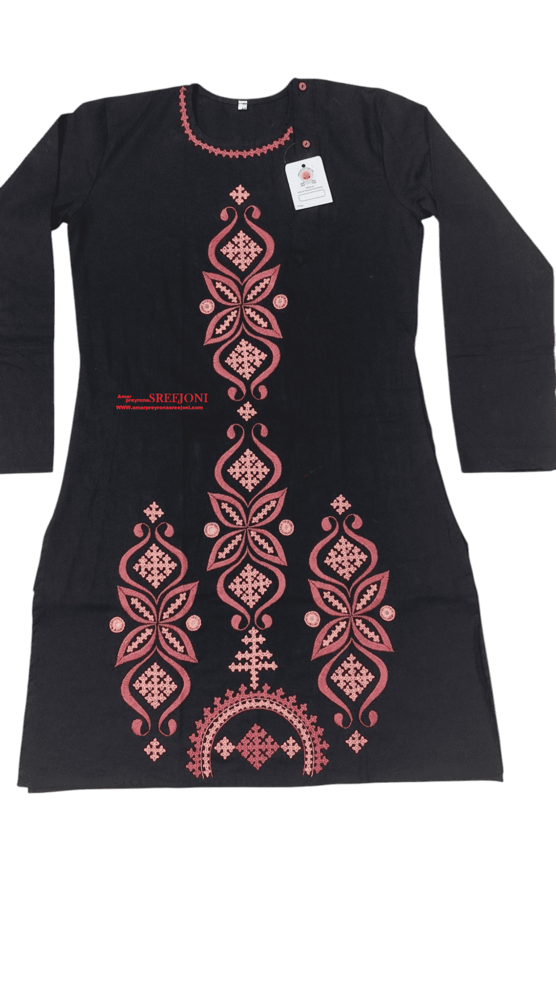 A Beautiful Hand Embroidery Pure Cotton Punjabi For Man And Boys Color black Size-40, Leanth-40