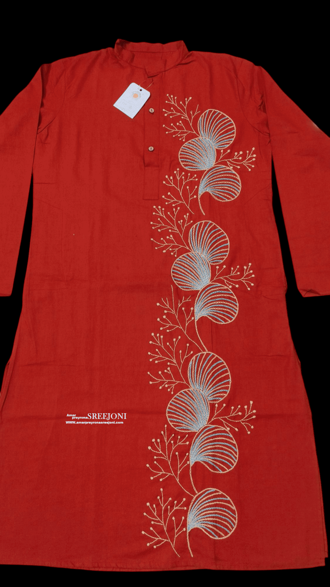 Hand Embroidery Pure Cotton Red Color Punjabi For Man And Boys, size-40, Leanth-43