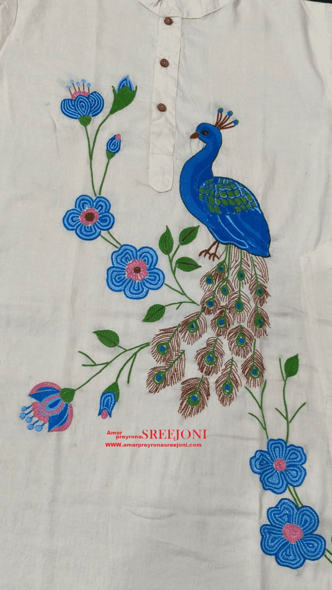 Hand Embroidery Pure Cotton white Color Punjabi For Man Size-40