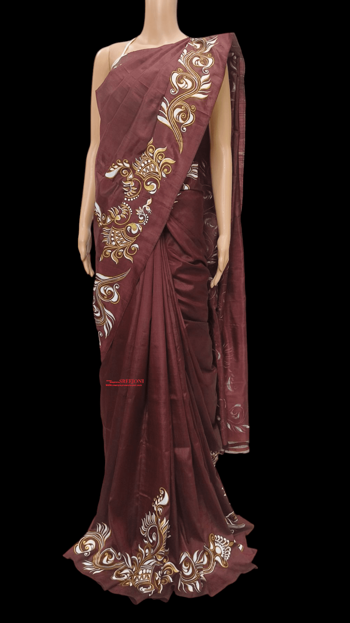 A Beautiful Hand Painted Pure Bishnupuri Silk Maroon Color Saree For Women And Girls