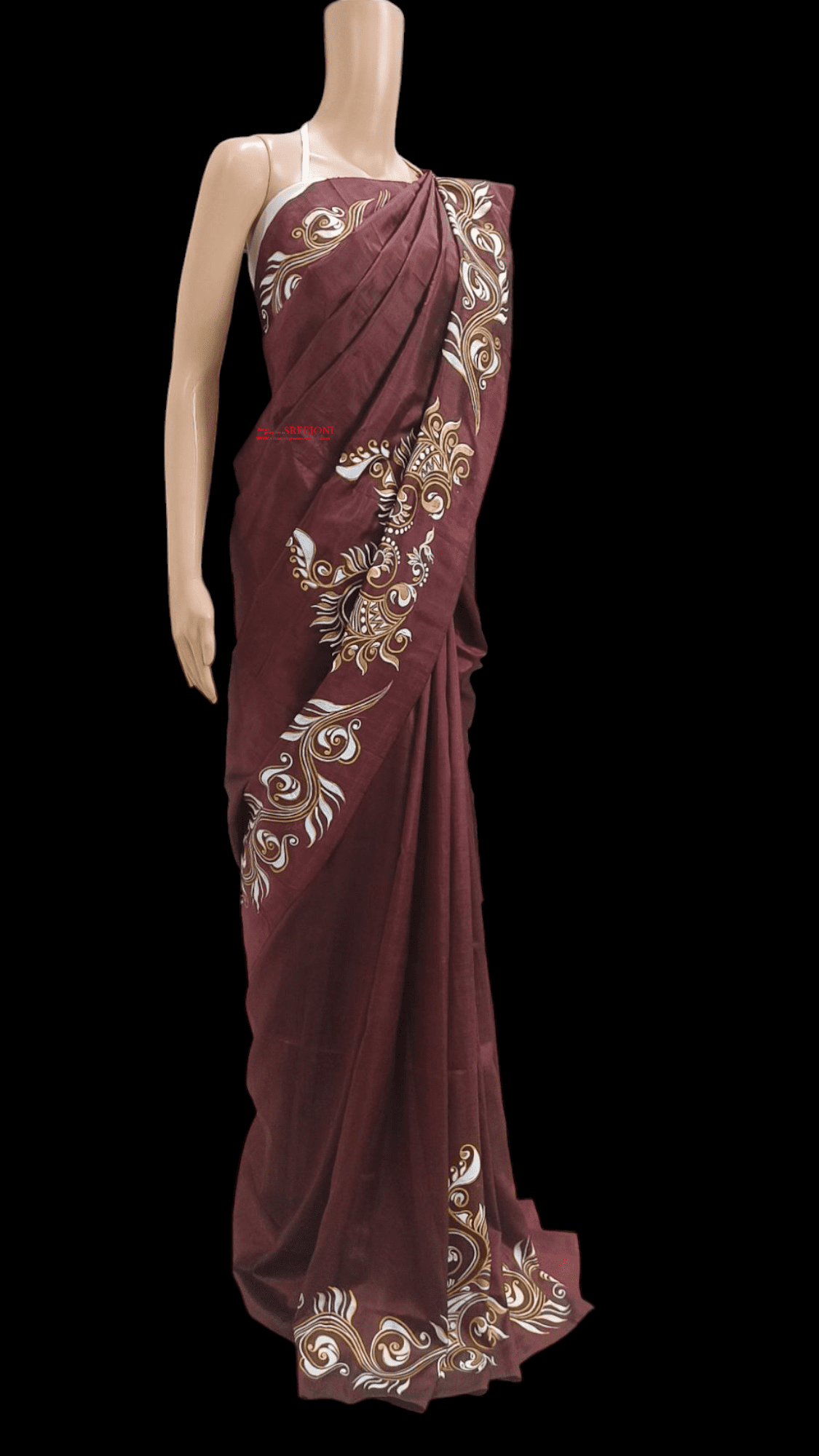 A Beautiful Hand Painted Pure Bishnupuri Silk Maroon Color Saree For Women And Girls