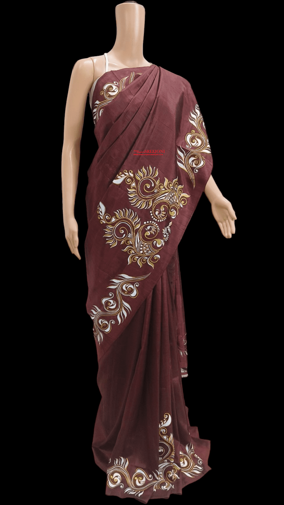 A Beautiful Hand Painted Pure Bishnupuri Silk Maroon Color Saree For Women And Girls