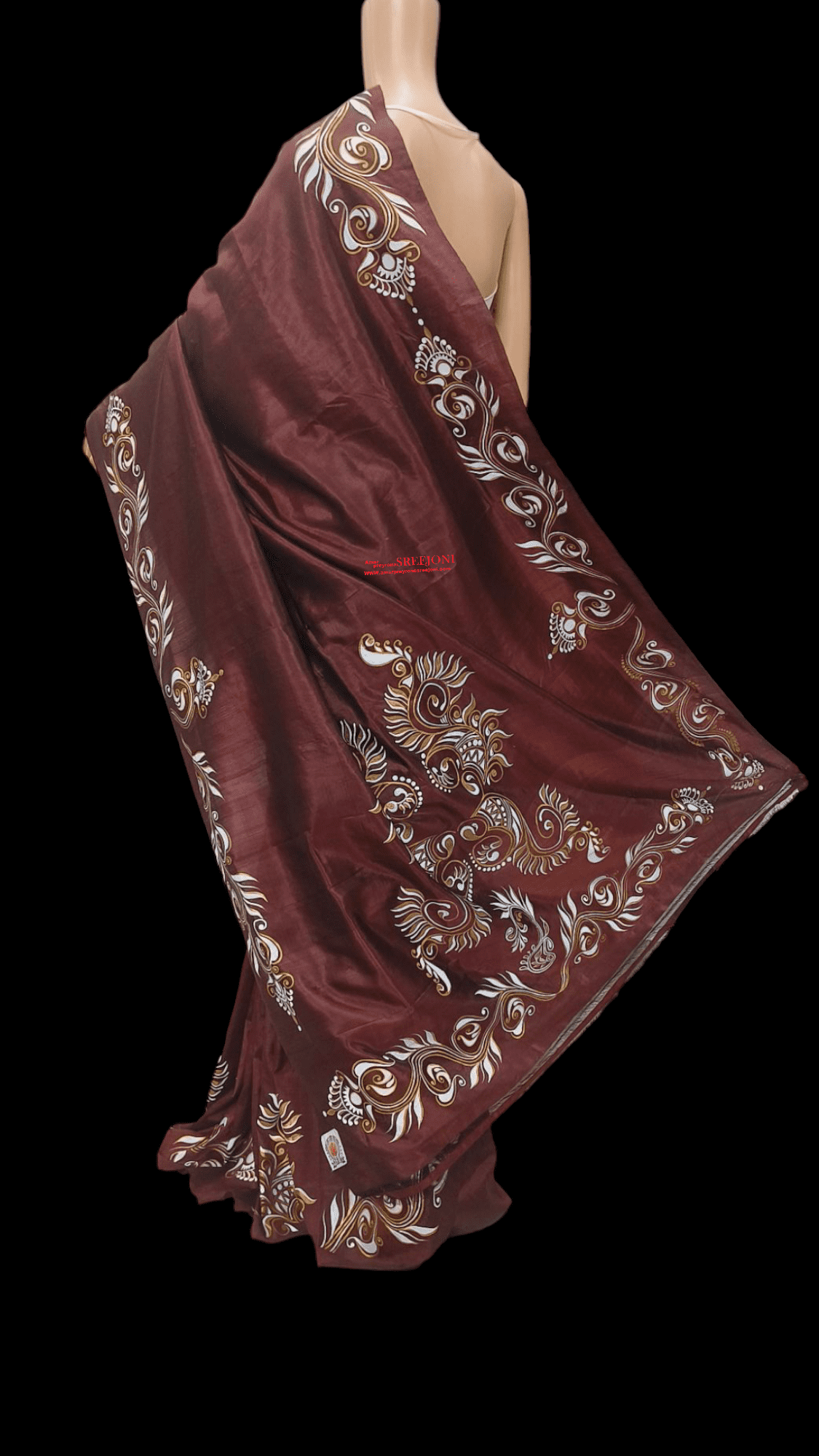 A Beautiful Hand Painted Pure Bishnupuri Silk Maroon Color Saree For Women And Girls