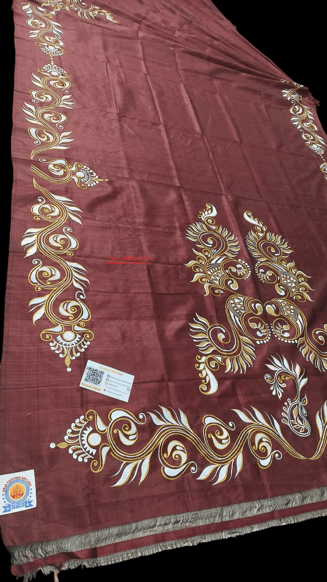A Beautiful Hand Painted Pure Bishnupuri Silk Maroon Color Saree For Women And Girls