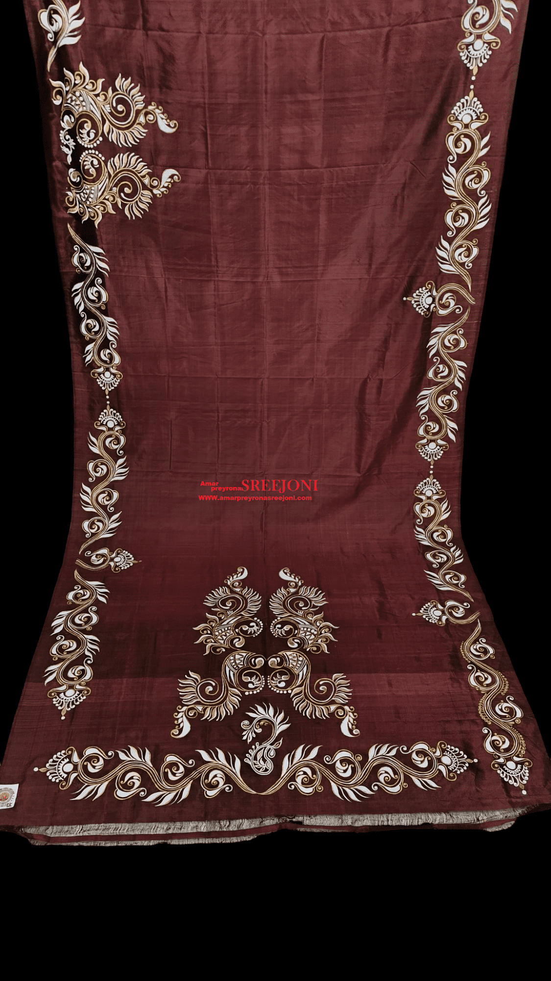 A Beautiful Hand Painted Pure Bishnupuri Silk Maroon Color Saree For Women And Girls