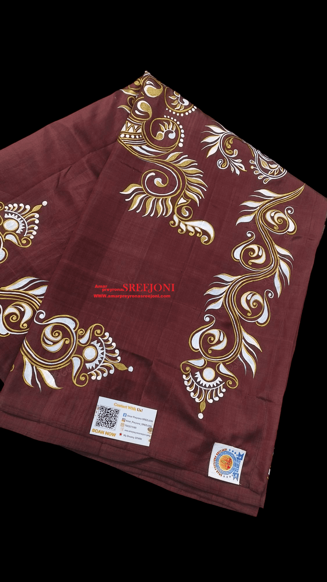 A Beautiful Hand Painted Pure Bishnupuri Silk Maroon Color Saree For Women And Girls