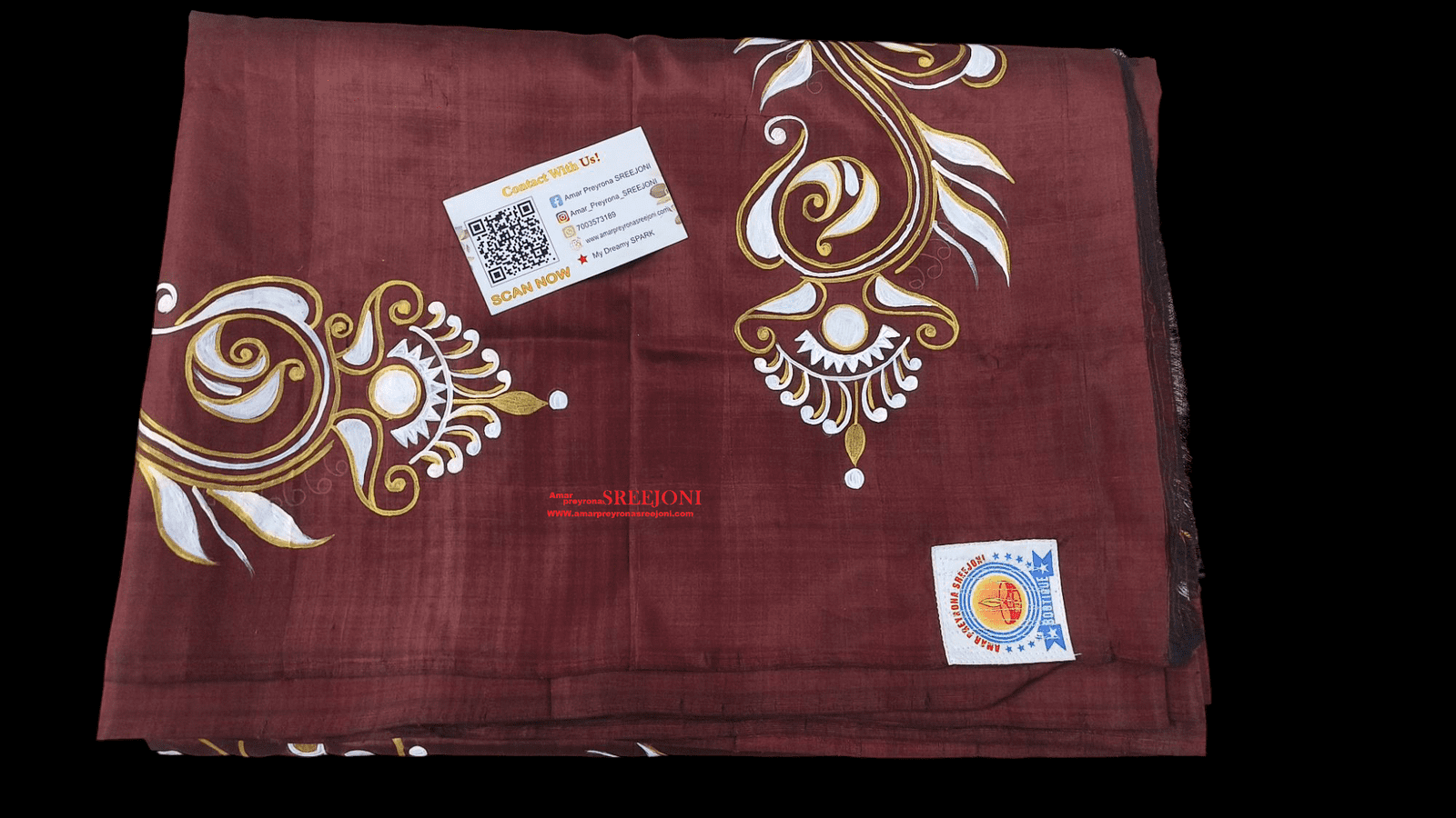 A Beautiful Hand Painted Pure Bishnupuri Silk Maroon Color Saree For Women And Girls