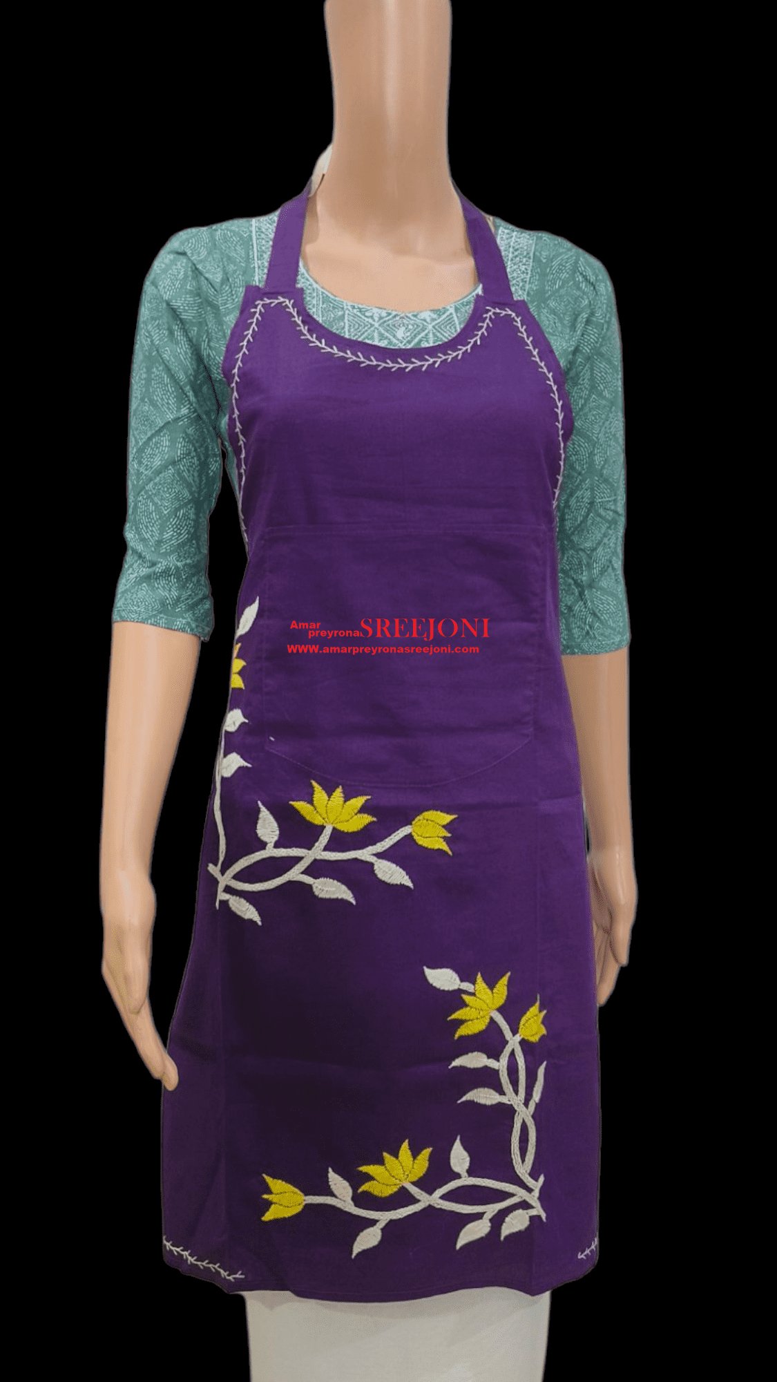 Hand Embroidery Pure Cotton Purple Color Apron- Perfect for Chefs And Home Cooks