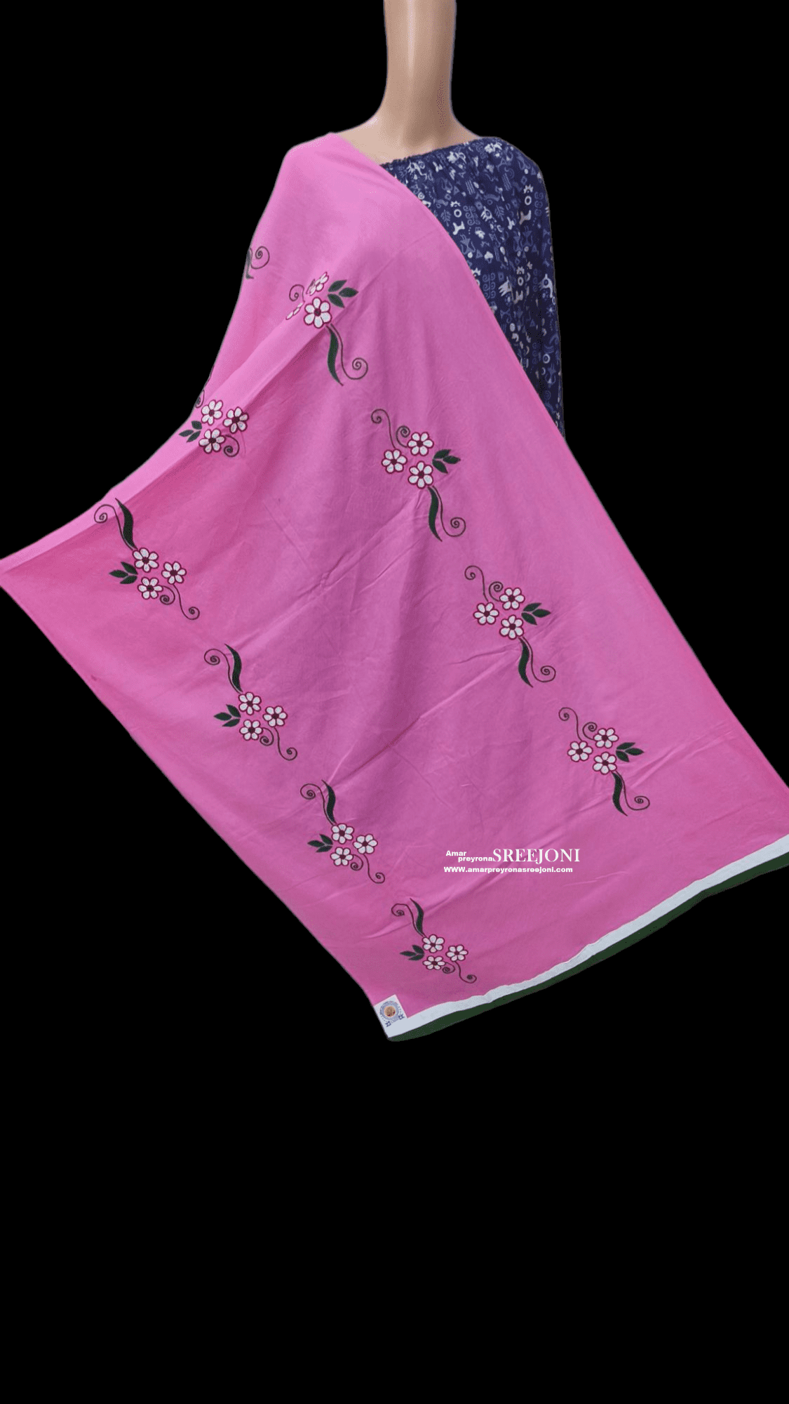 Hand Embroidery Pure Cotton Pink Color Long Dupatta For Girls And Women