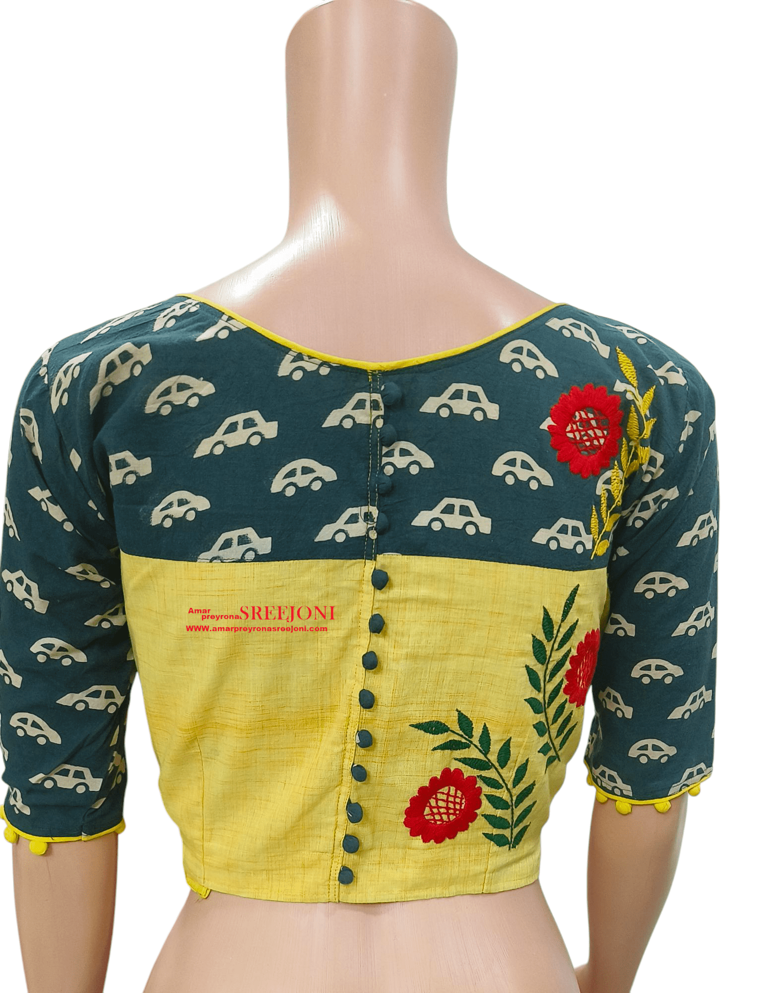 Hand Embroidery Pure Cotton Yellow And Black Color Combination Hand Made Blouse For Girls And Womens