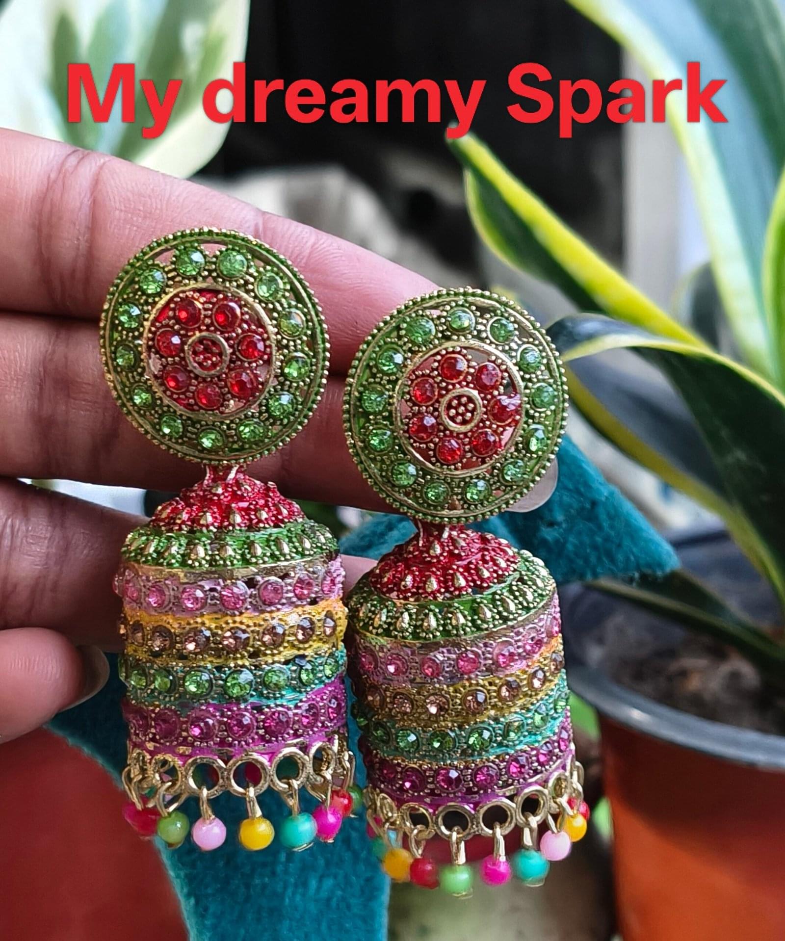 Traditional Ethnic Studded Gold plated big jhumka for girls alloy jhumka earring set