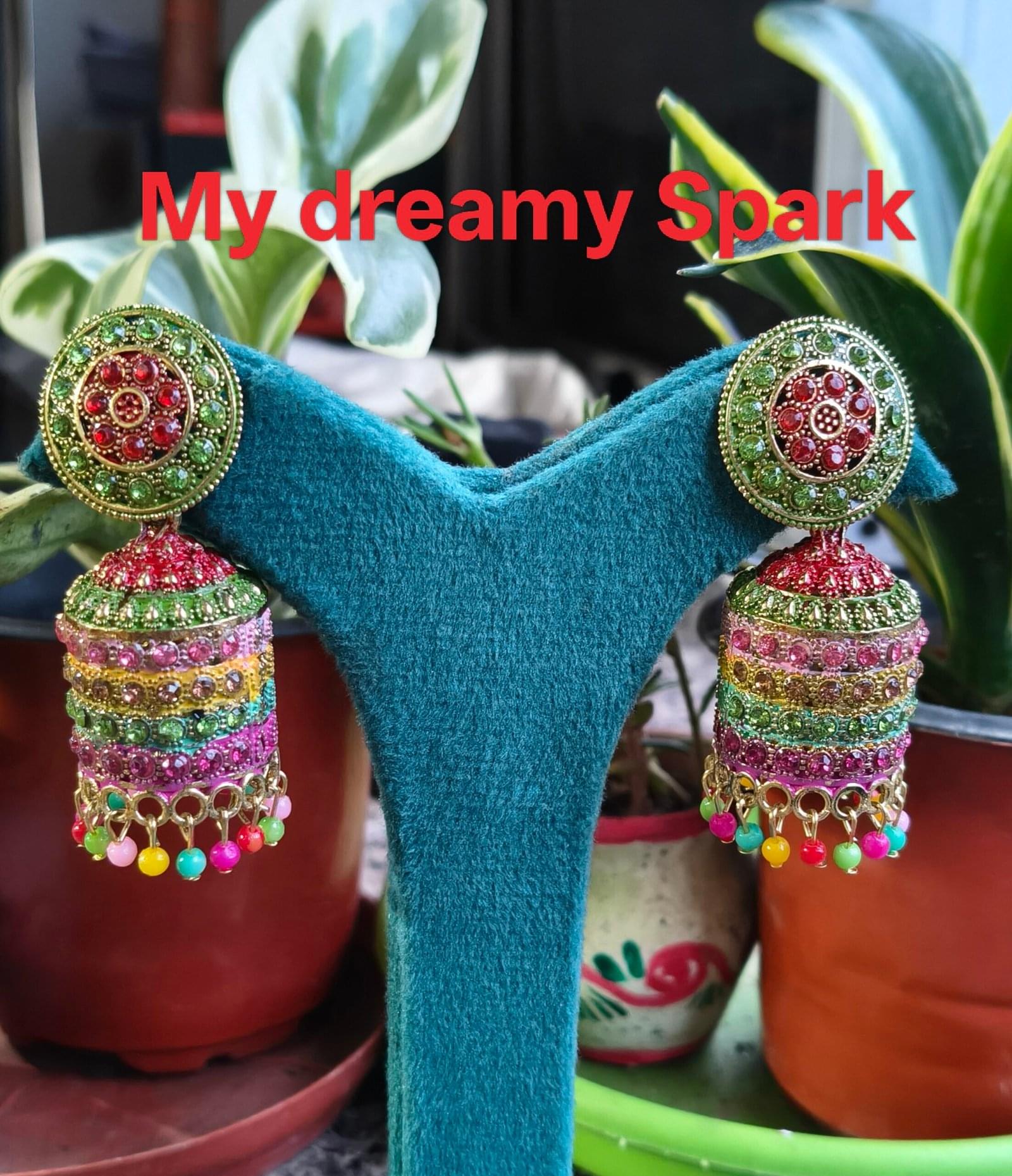 Traditional Ethnic Studded Gold plated big jhumka for girls alloy jhumka earring set