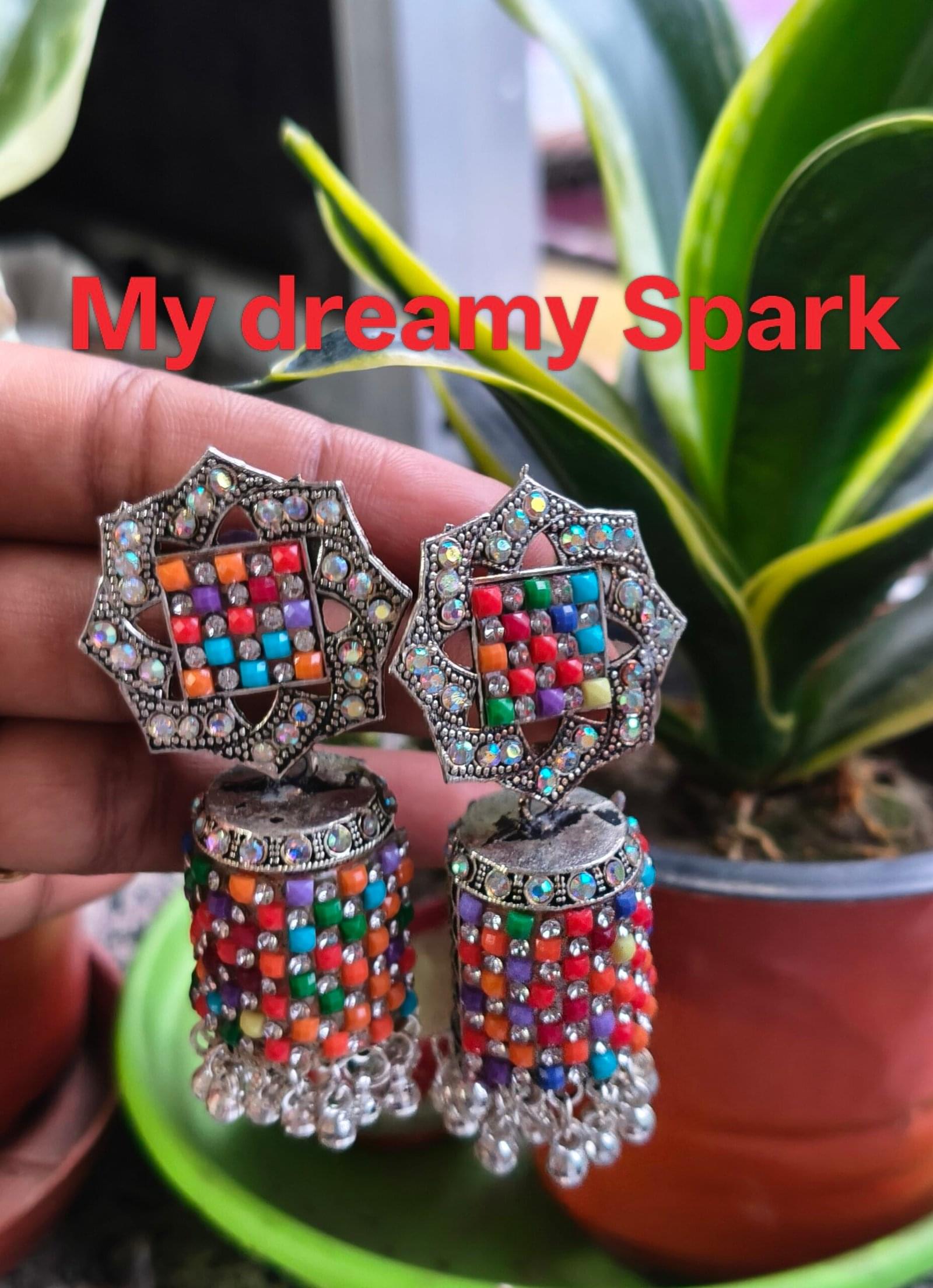 Silver oxidised artificial stone alloy jhumkas for girls and womens