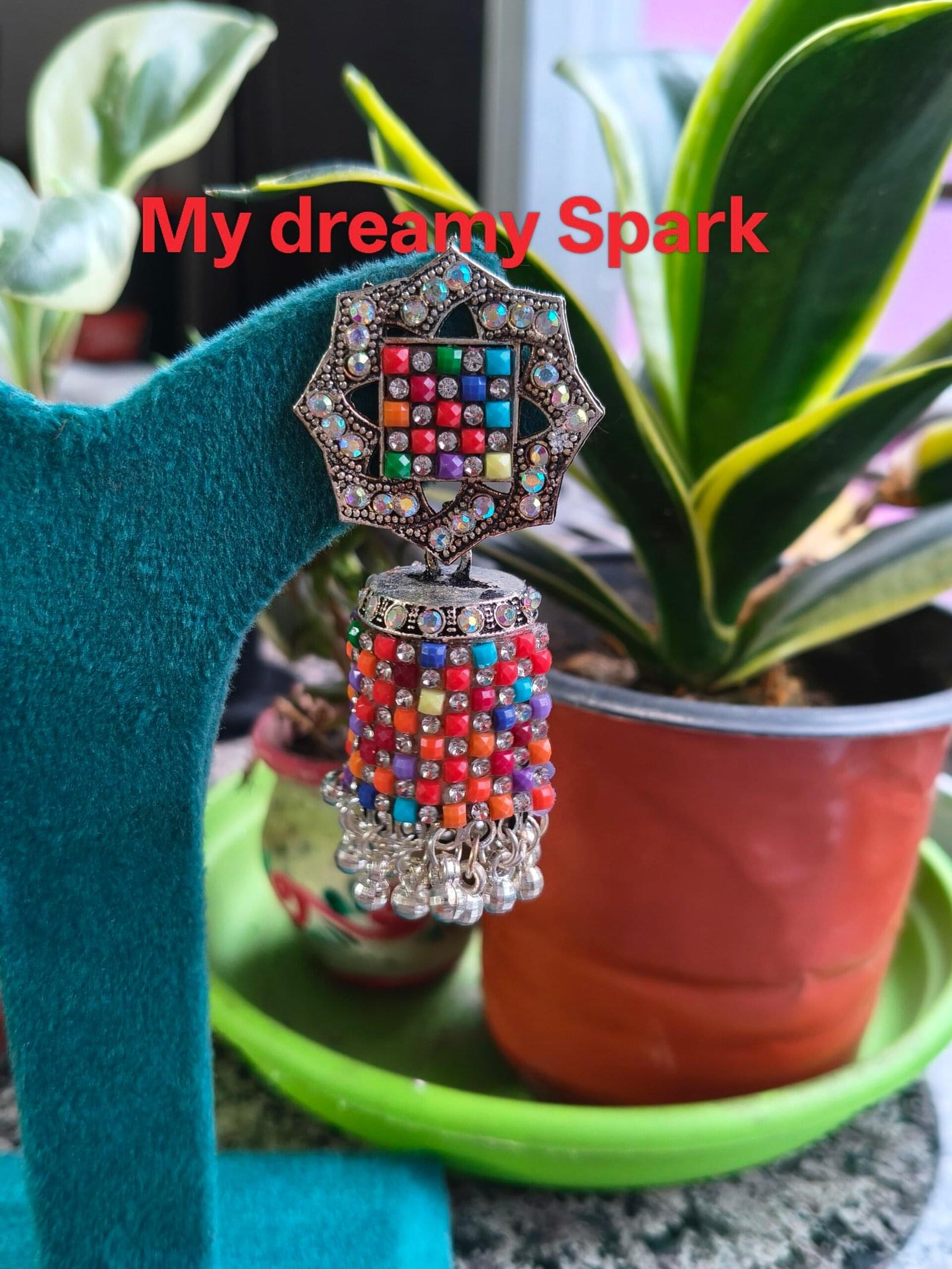 Silver oxidised artificial stone alloy jhumkas for girls and womens
