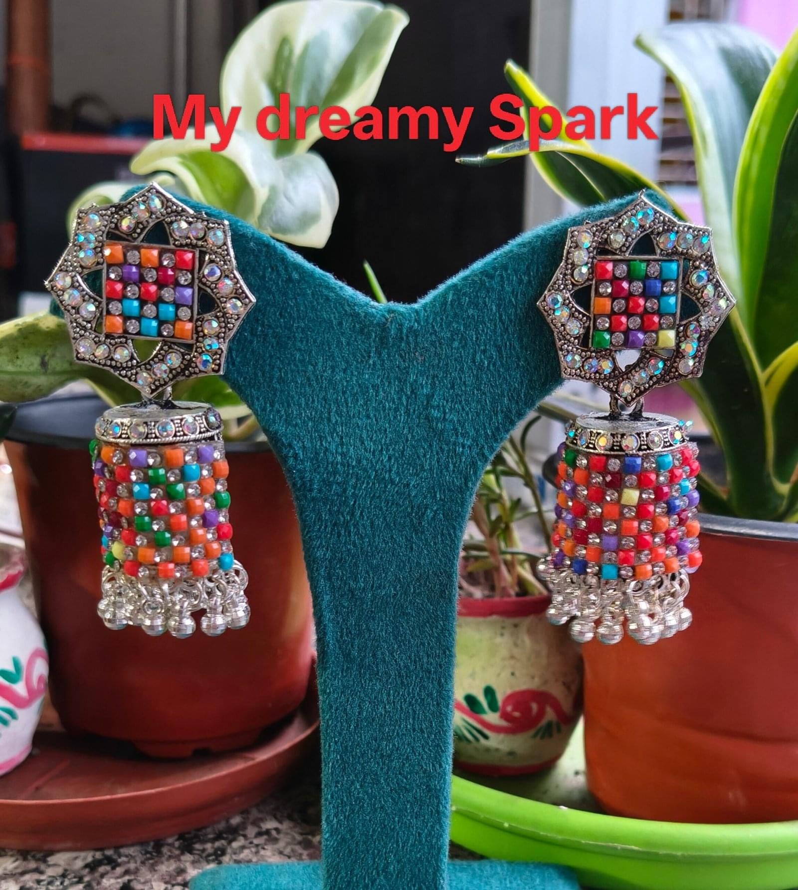 Silver oxidised artificial stone alloy jhumkas for girls and womens