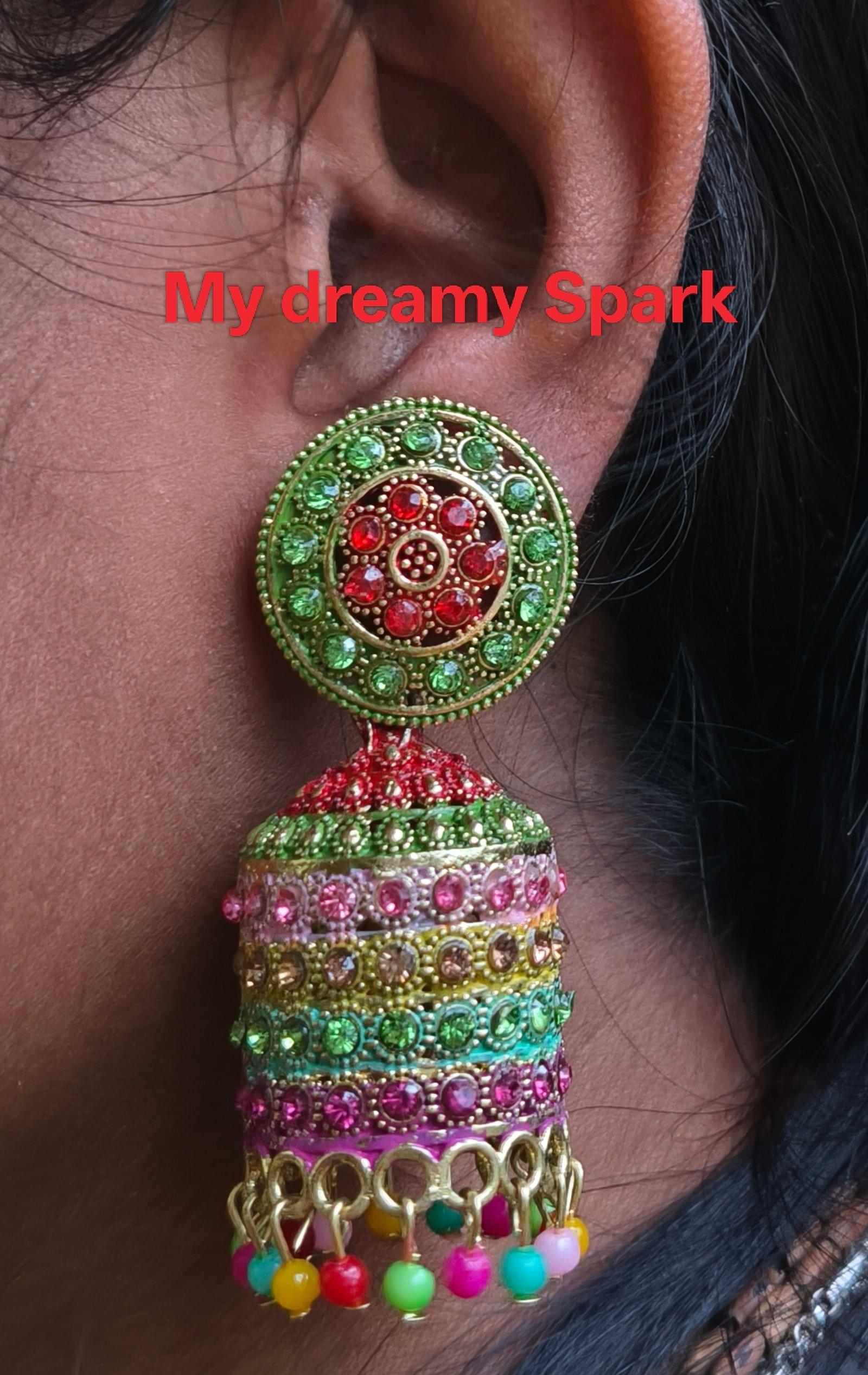 Traditional Ethnic Studded Gold plated big jhumka for girls alloy jhumka earring set