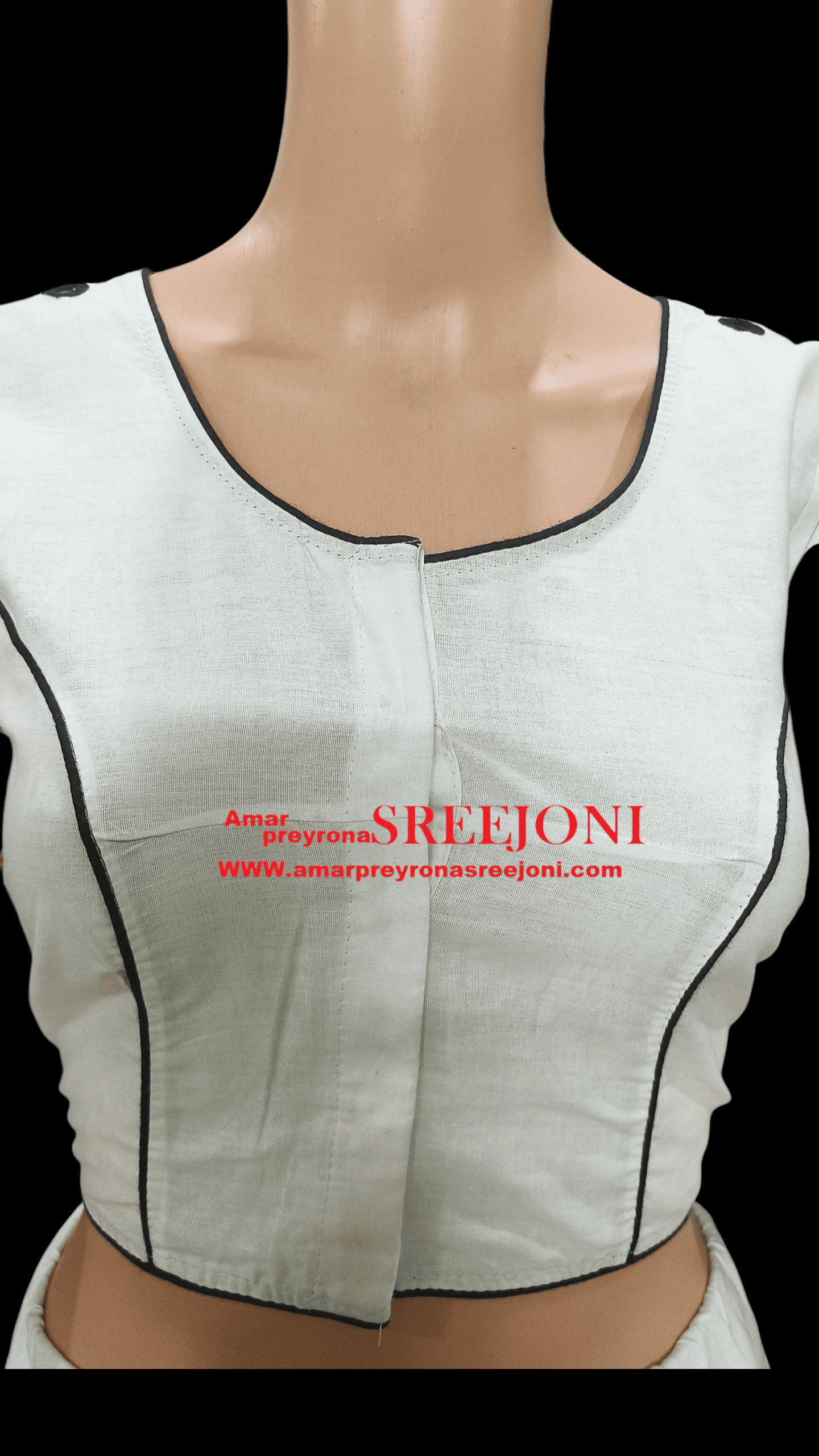 Hand Embroidred pure cotton black And White Color Combination u-Neck designer Blouse Use For Women And girls