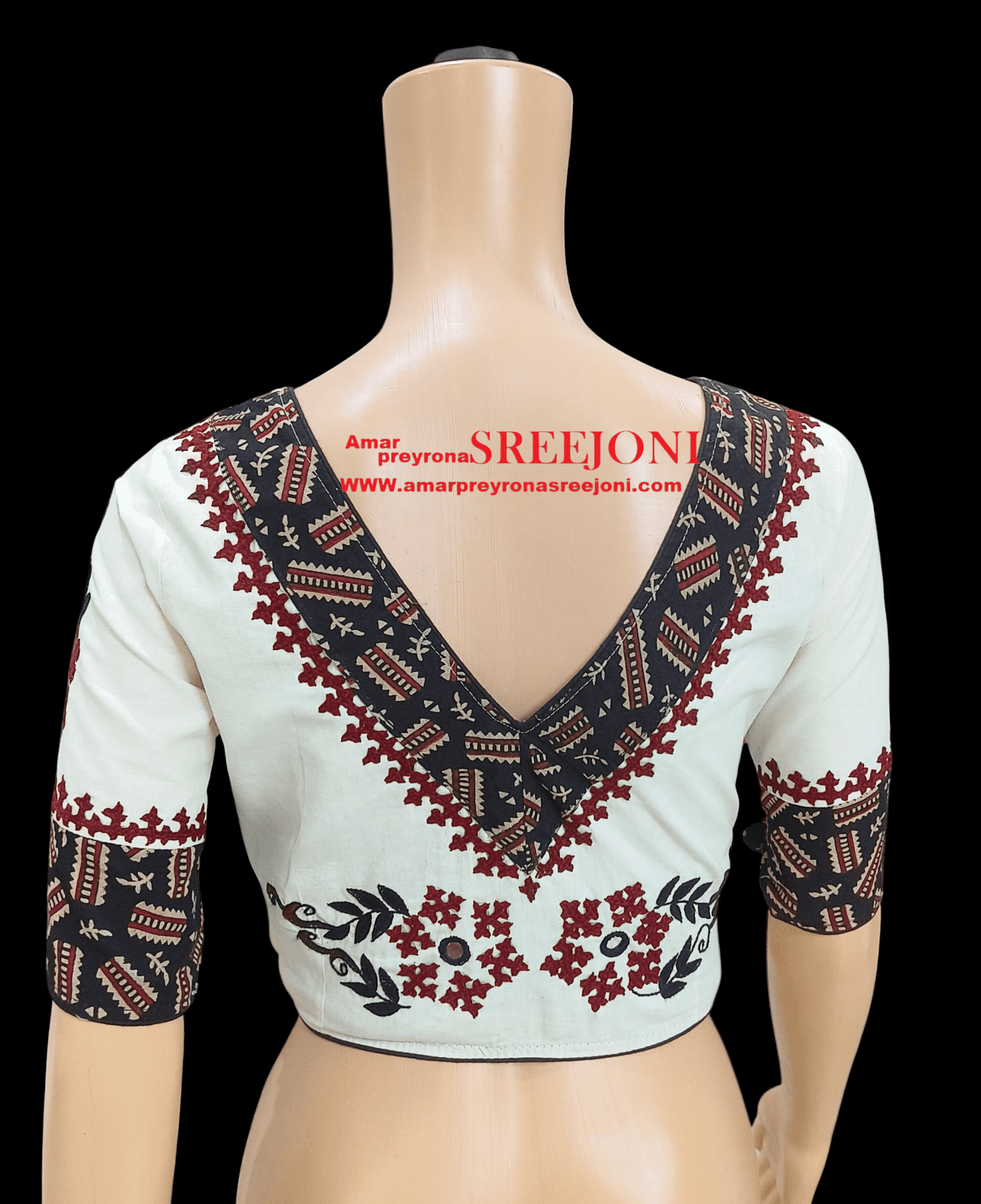 Hand Embroidred pure cotton black And White Color Combination u-Neck designer Blouse Use For Women And girls