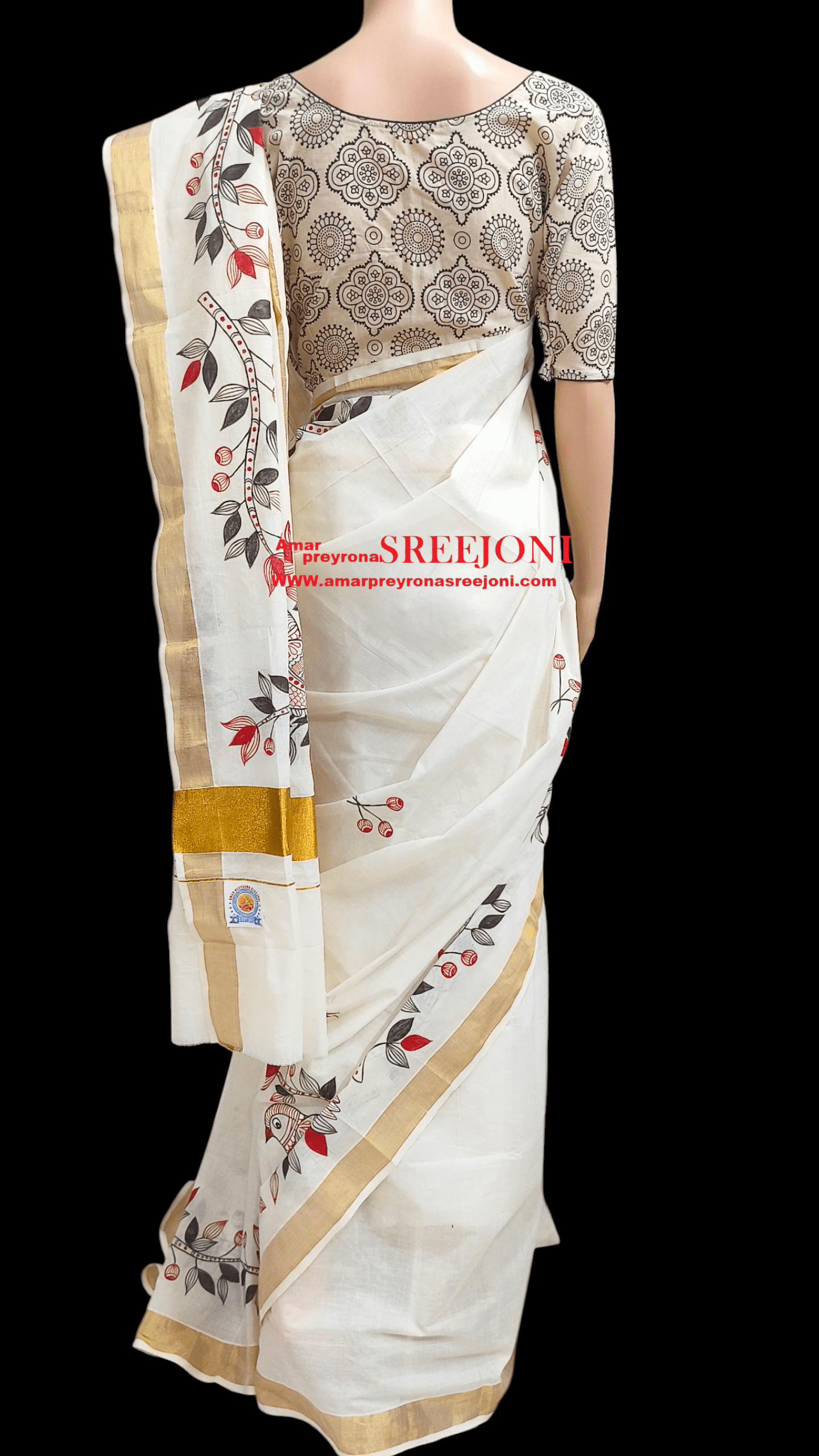 Hand Painted Pure Kerela Cotton Febric Work Off White Color Beautiful Saree