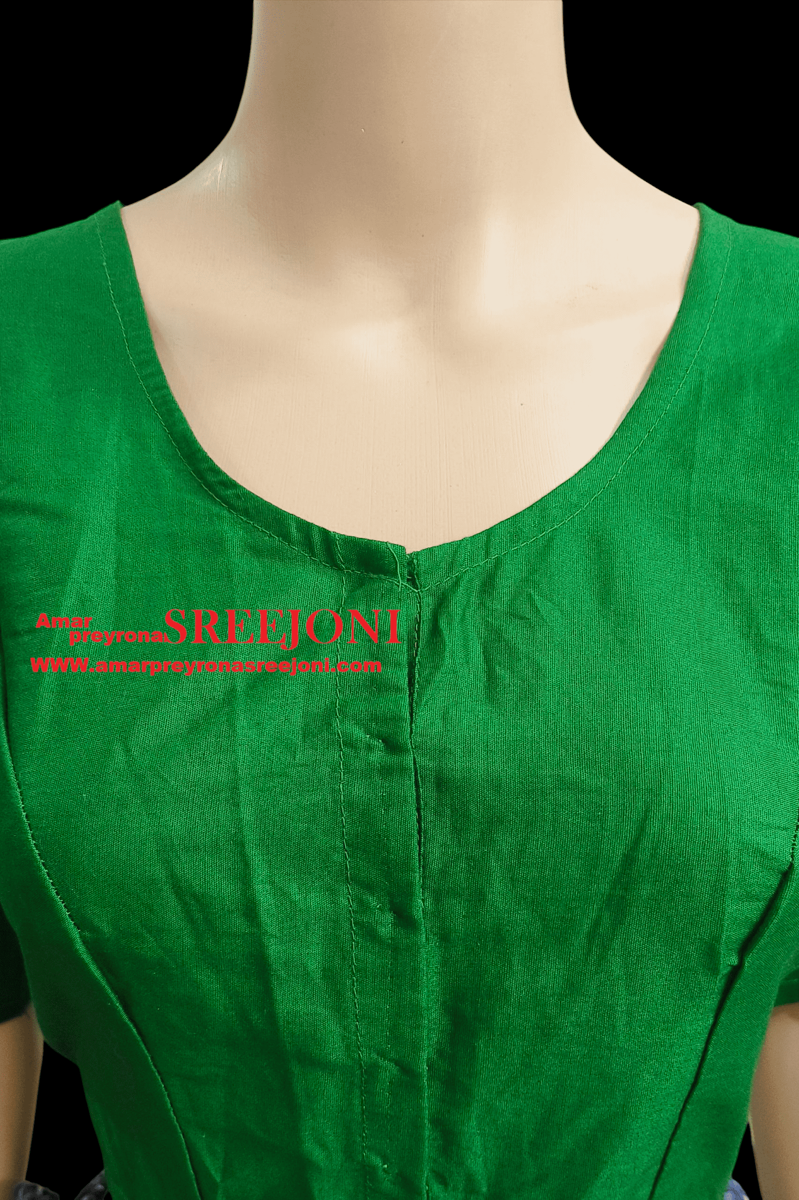 Hand Embroidery Pure Cotton Green Color U-neck Designing Blouse Use For Girls And Womens