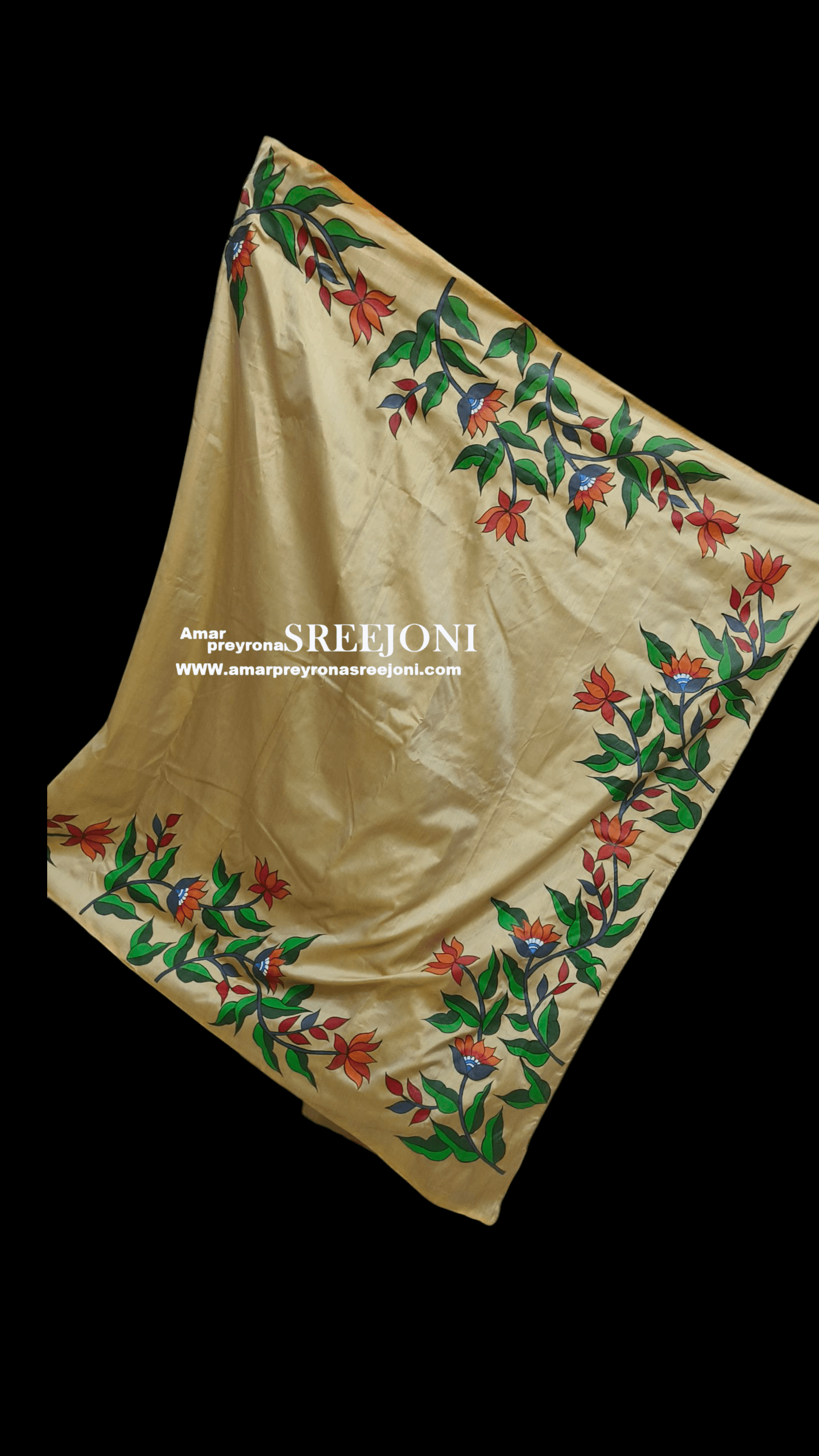 Hand Painted Pure Bishnupuri Silk Orange and Beige Color Combination Saree