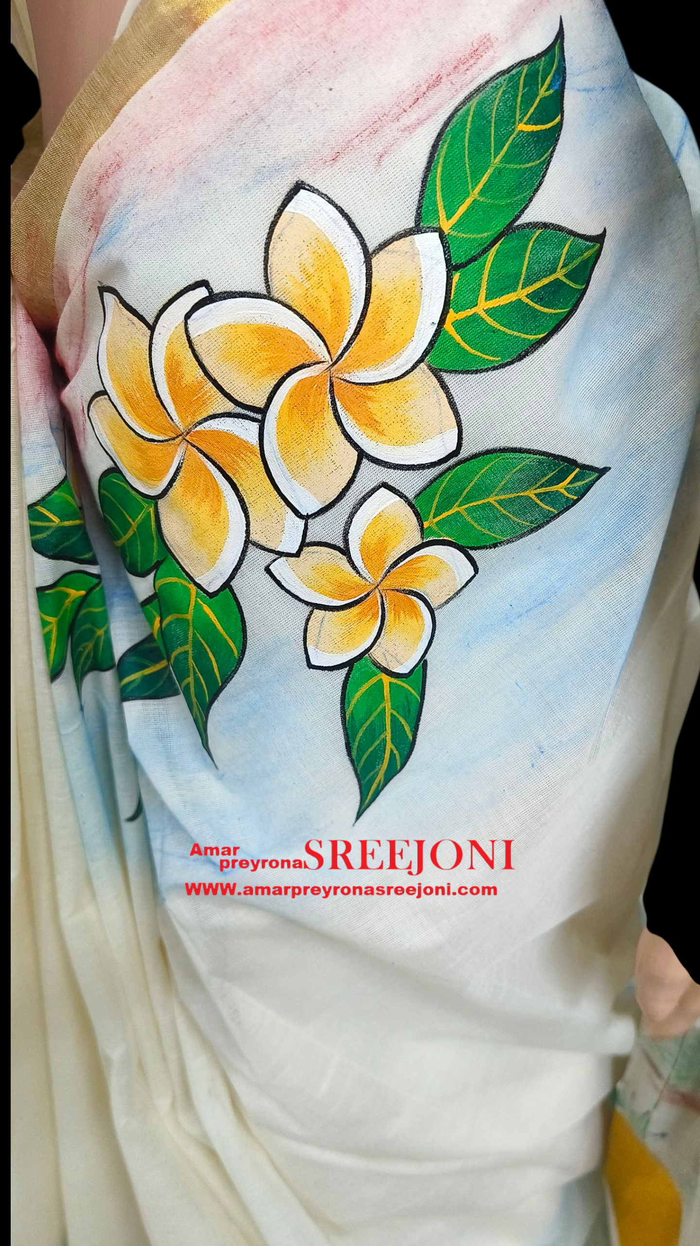 Hand Painted Pure Kerela Cotton Off White Color Saree use for girls And Womens