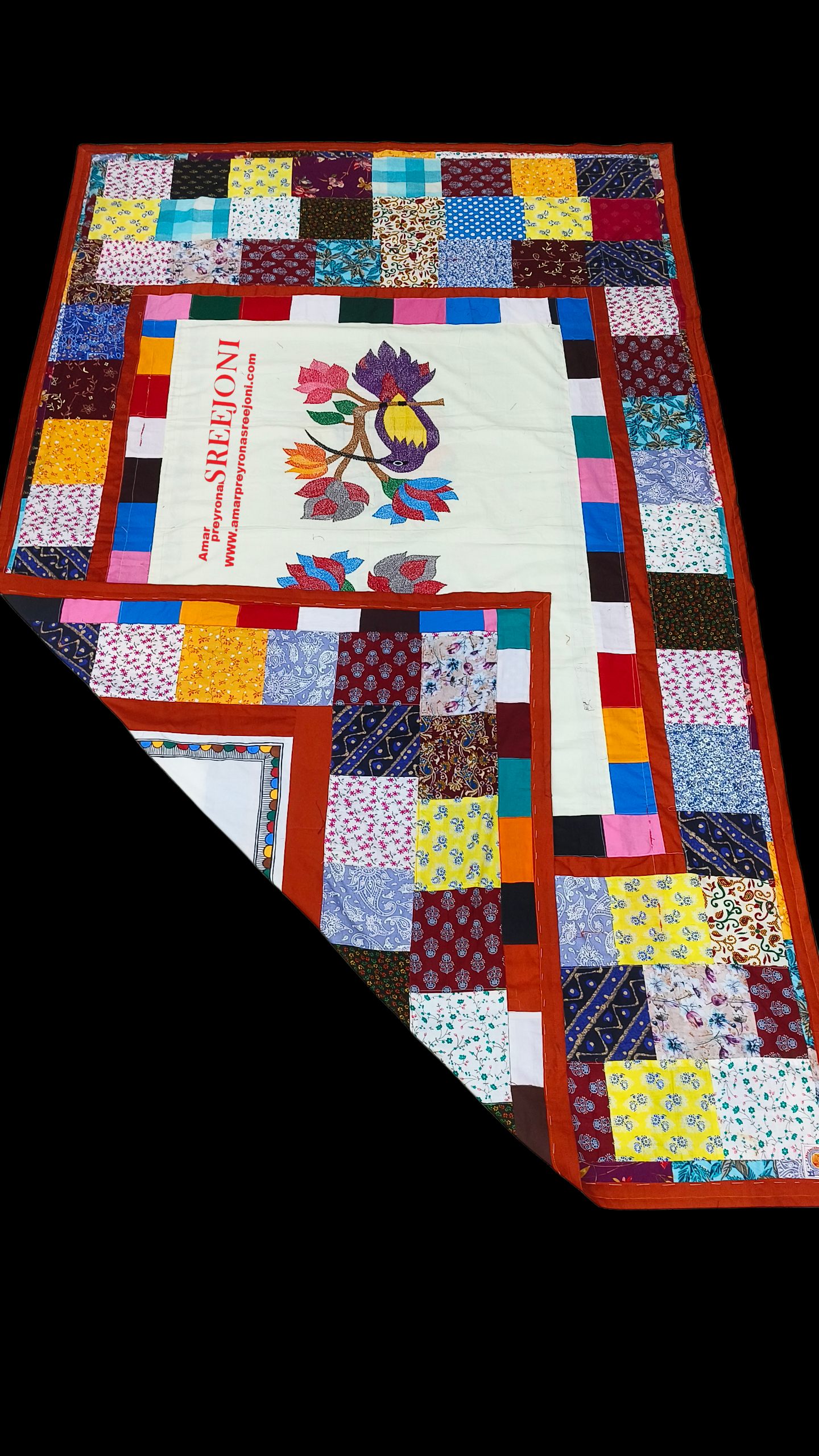 Hand Embroidery And Hand Painted Fabric Work Pure Cotton Patch Work Multicolor Long Kantha
