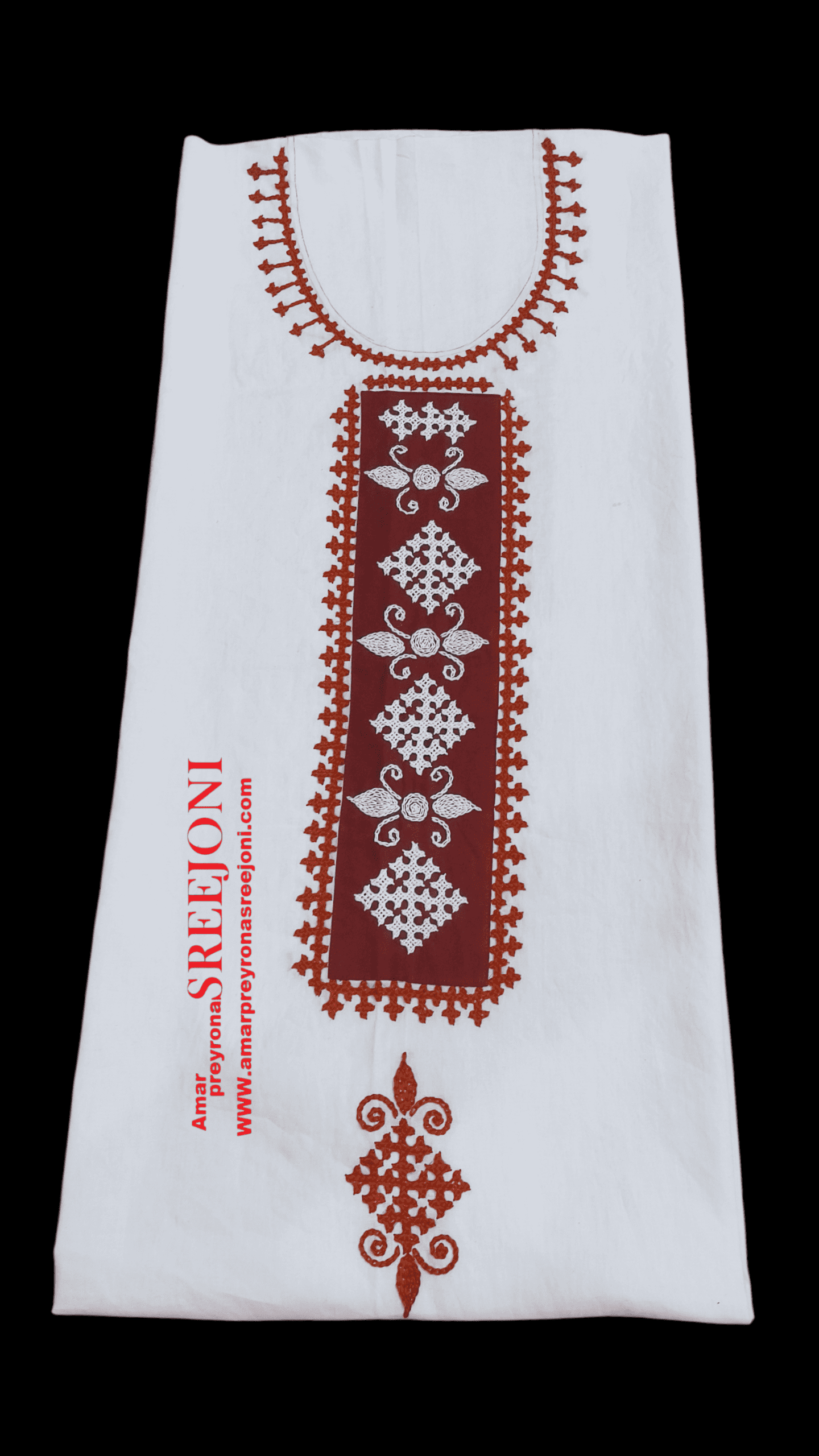 Hand Embroided Pure Cotton Off White Color Long 3miter Fabric Kurti piece Usable For Woman And girls