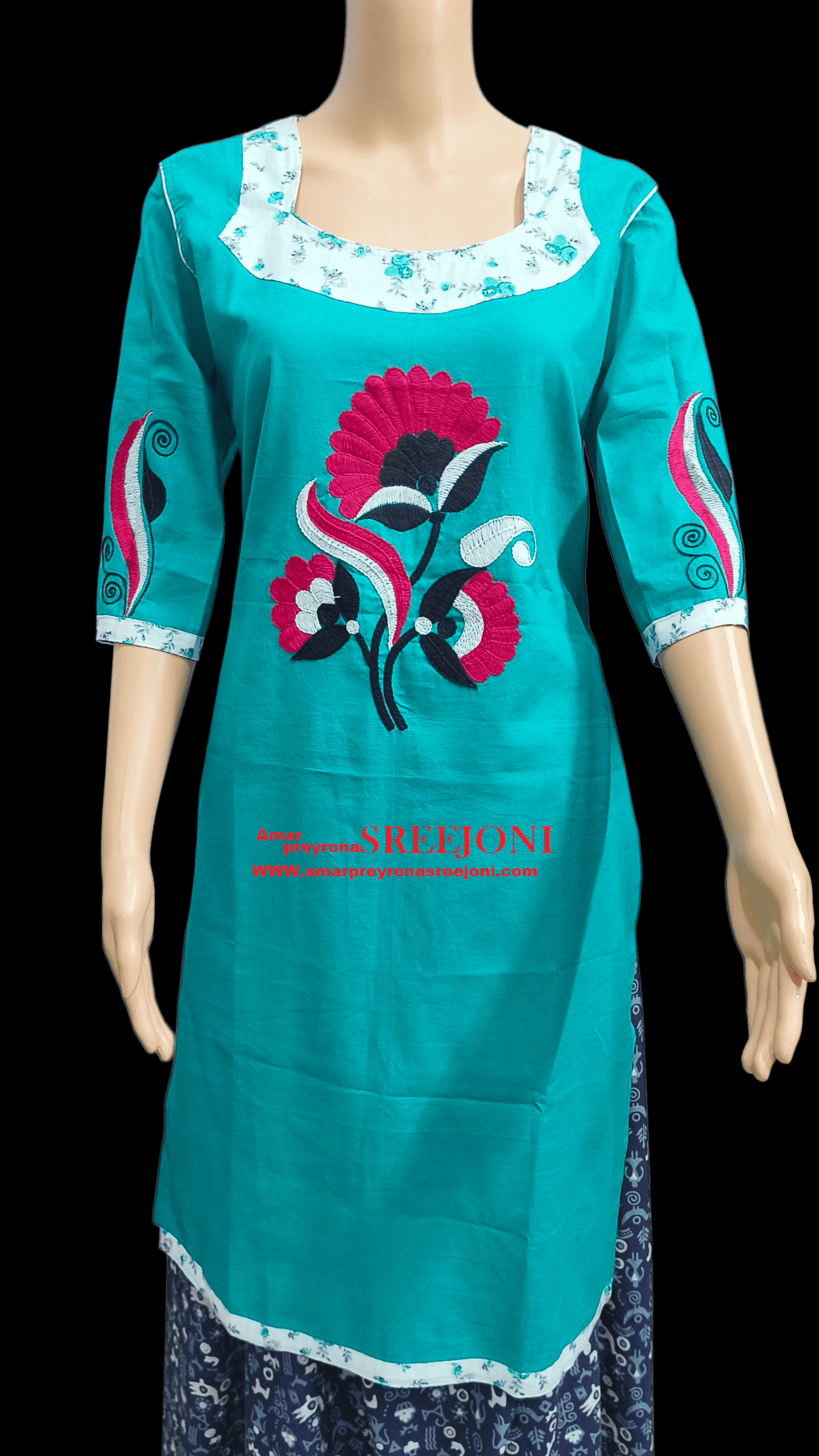 Hand Embroided Pure Cotton Multicolor Worked Long Kurti