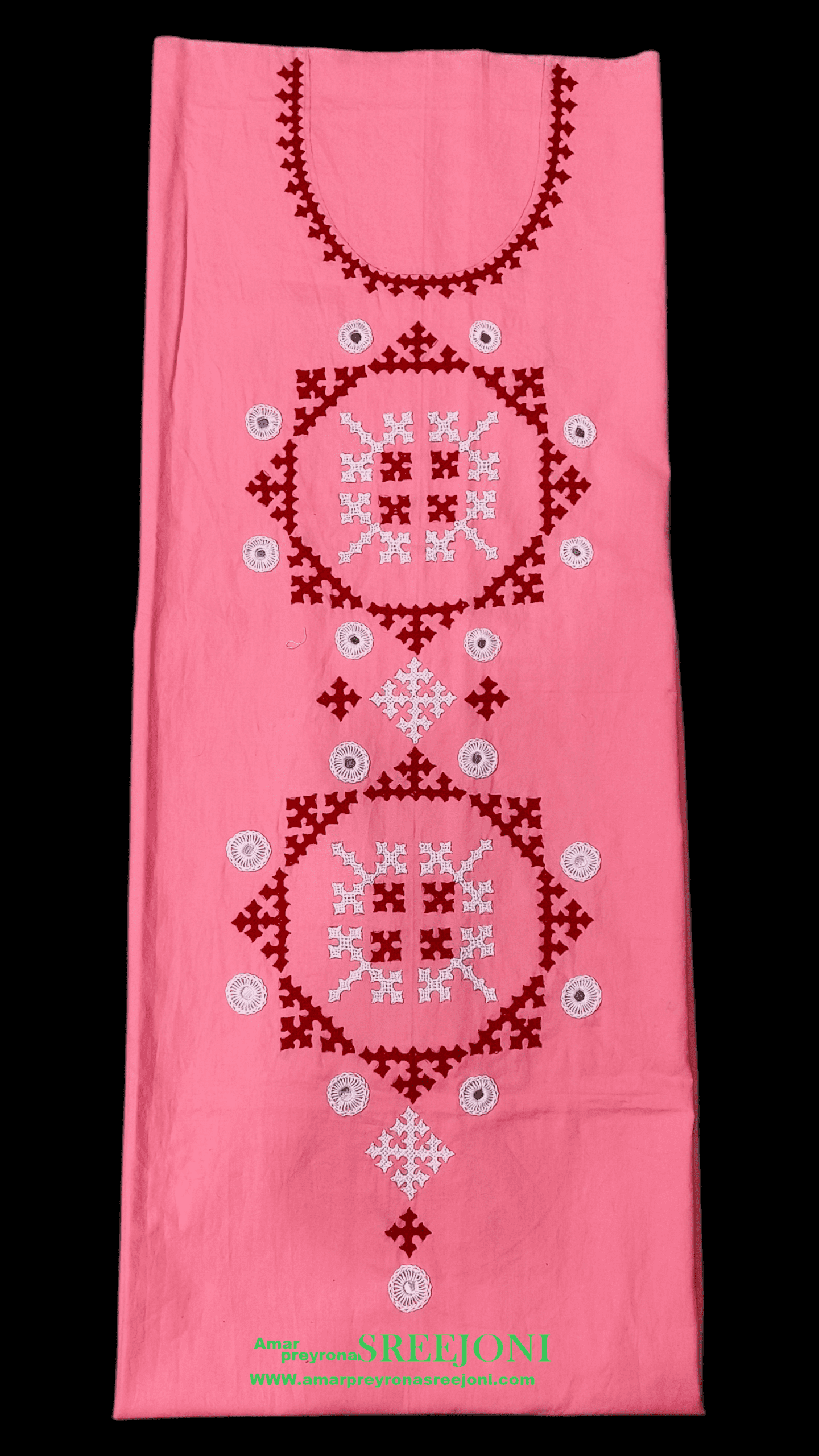 Pure cotton Hand embroided soft and breathable daily wear & Office use Pink Color Designer unstitched material Kurti piece 3 miter