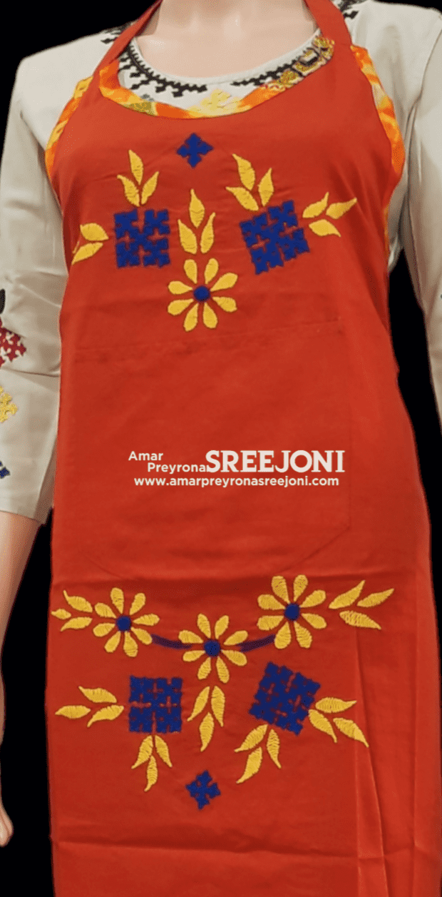 Hand Embroidery Pure Cotton Orange Color Apron -Perfect for Chefs And Home Cooks.
