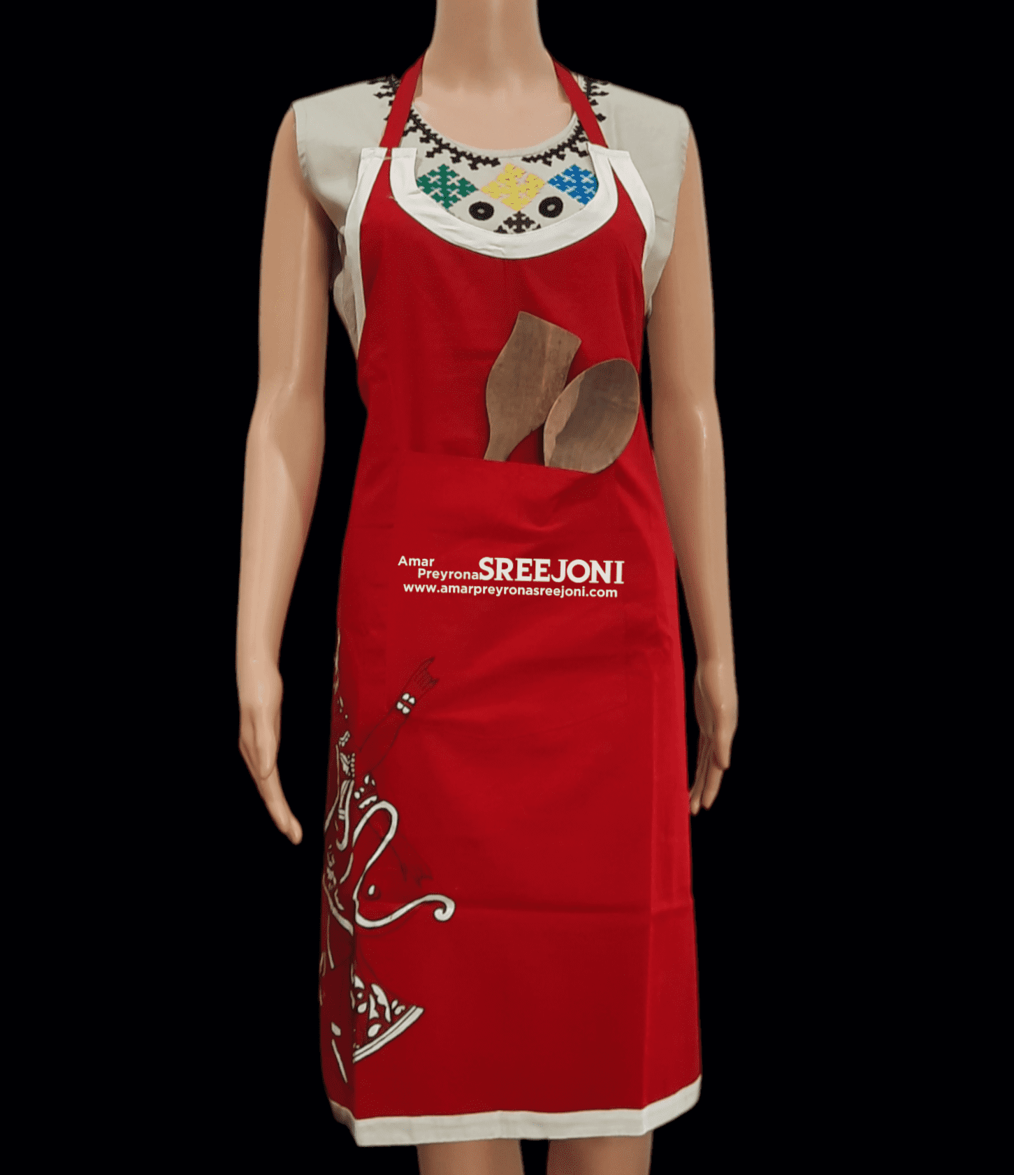 Hand painted Pure Cotton  Febric Work Apron For Chefs color Red