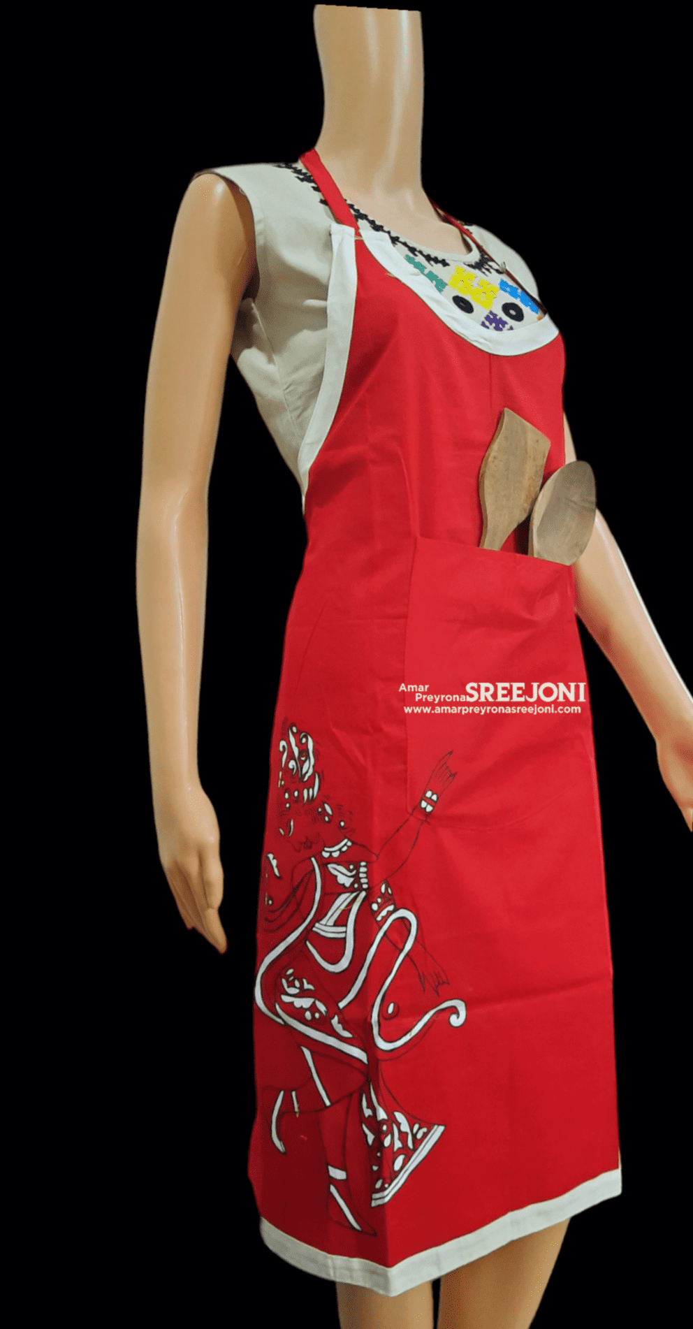 Hand painted Pure Cotton  Febric Work Apron For Chefs color Red