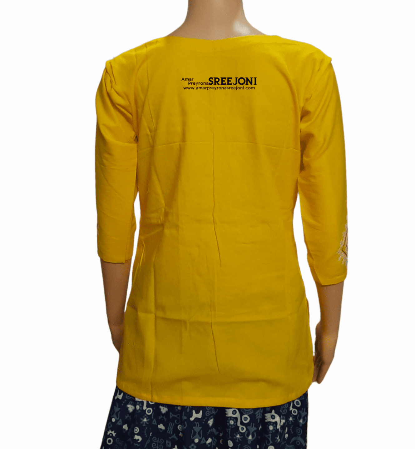 Hand Embroidery Pure Cotton Yellow Color Short V-Neck Style Kurti For Girls And Womens