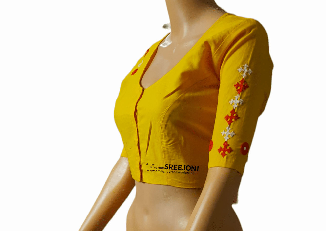 Hand Embroidery Pure Cotton Yellow Color U-neck Blouse For Women And Girls