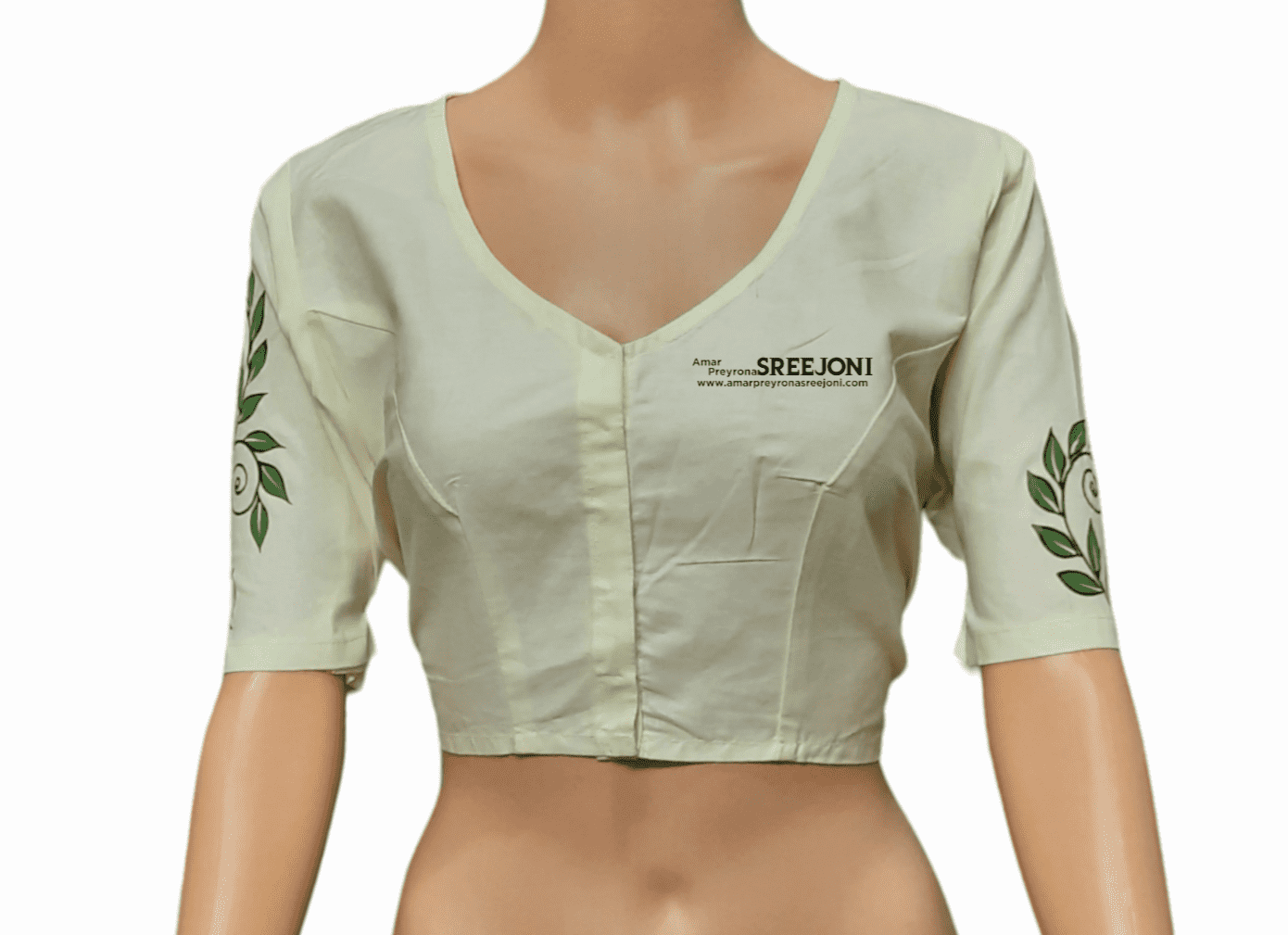 Hand Painted Pure Cotton Febric Work White Color v-neck Blouse