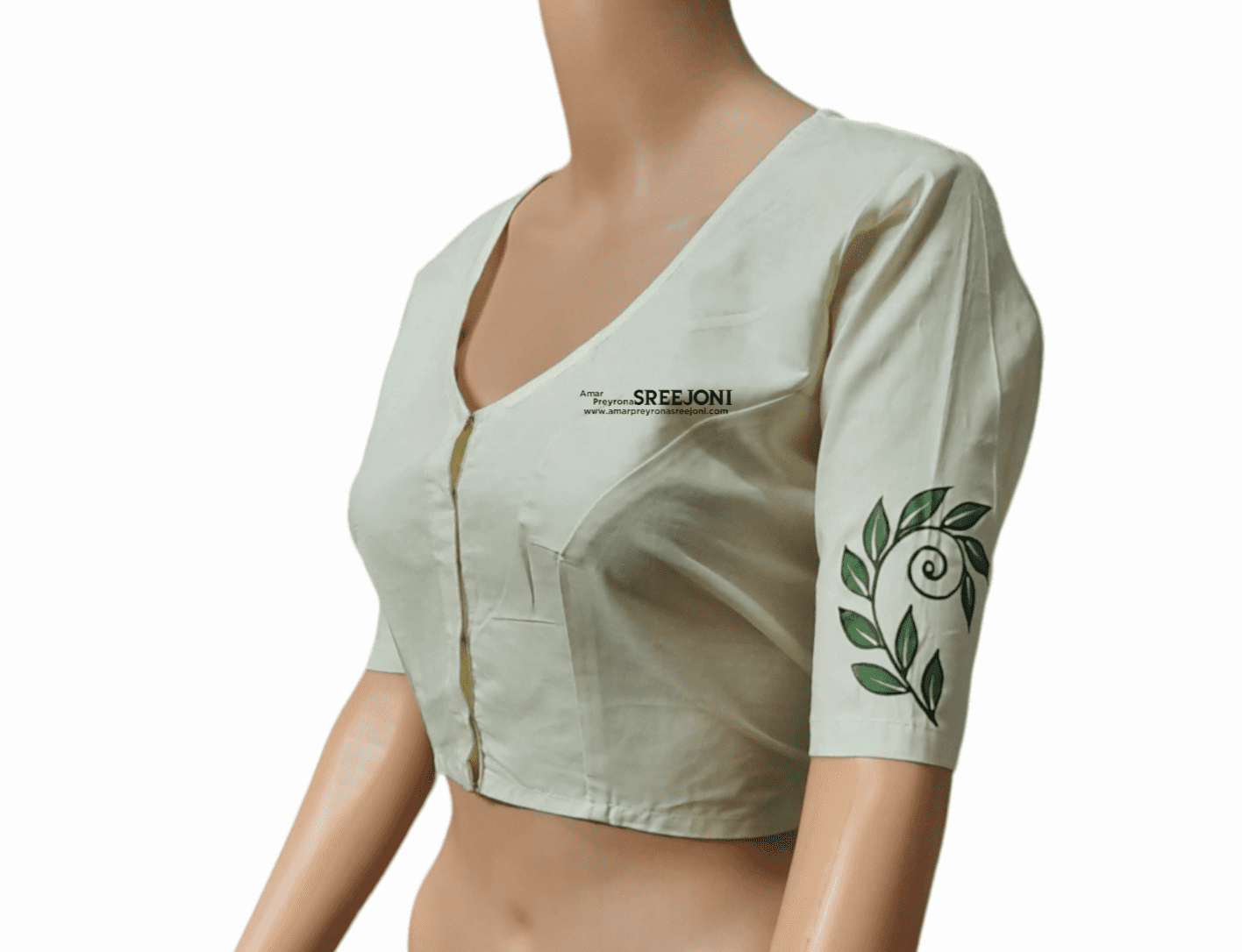 Hand Painted Pure Cotton Febric Work White Color v-neck Blouse