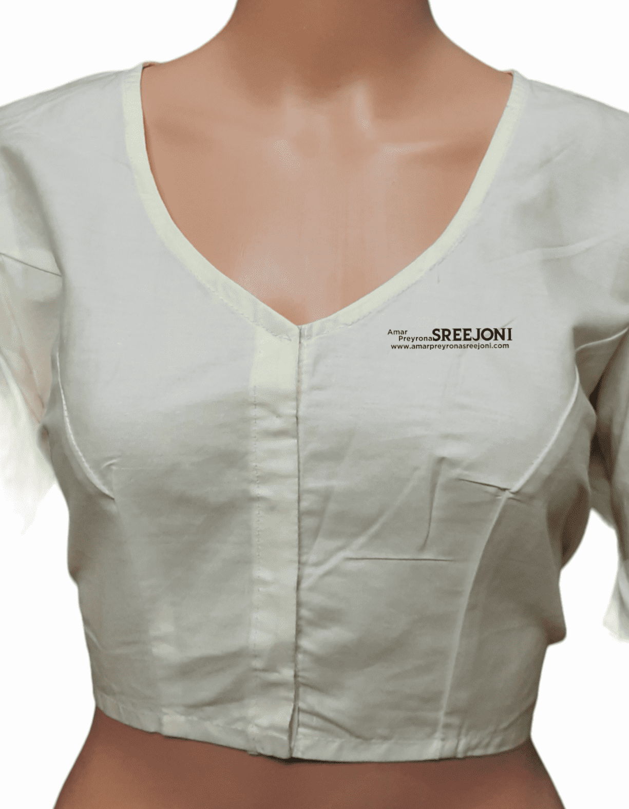 Hand Painted Pure Cotton Febric Work White Color v-neck Blouse