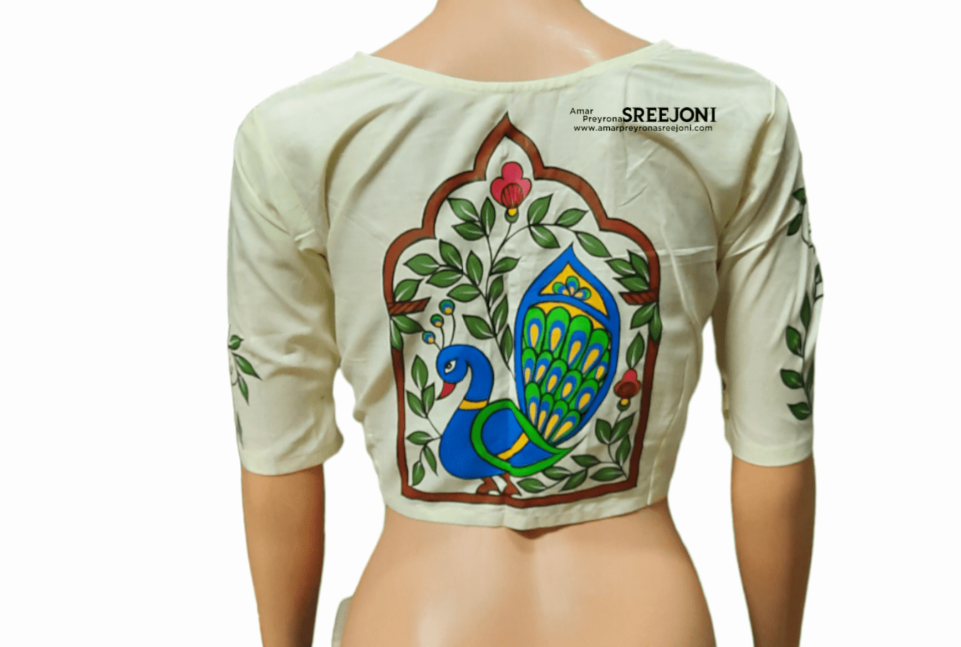 Hand Painted Pure Cotton Febric Work White Color v-neck Blouse