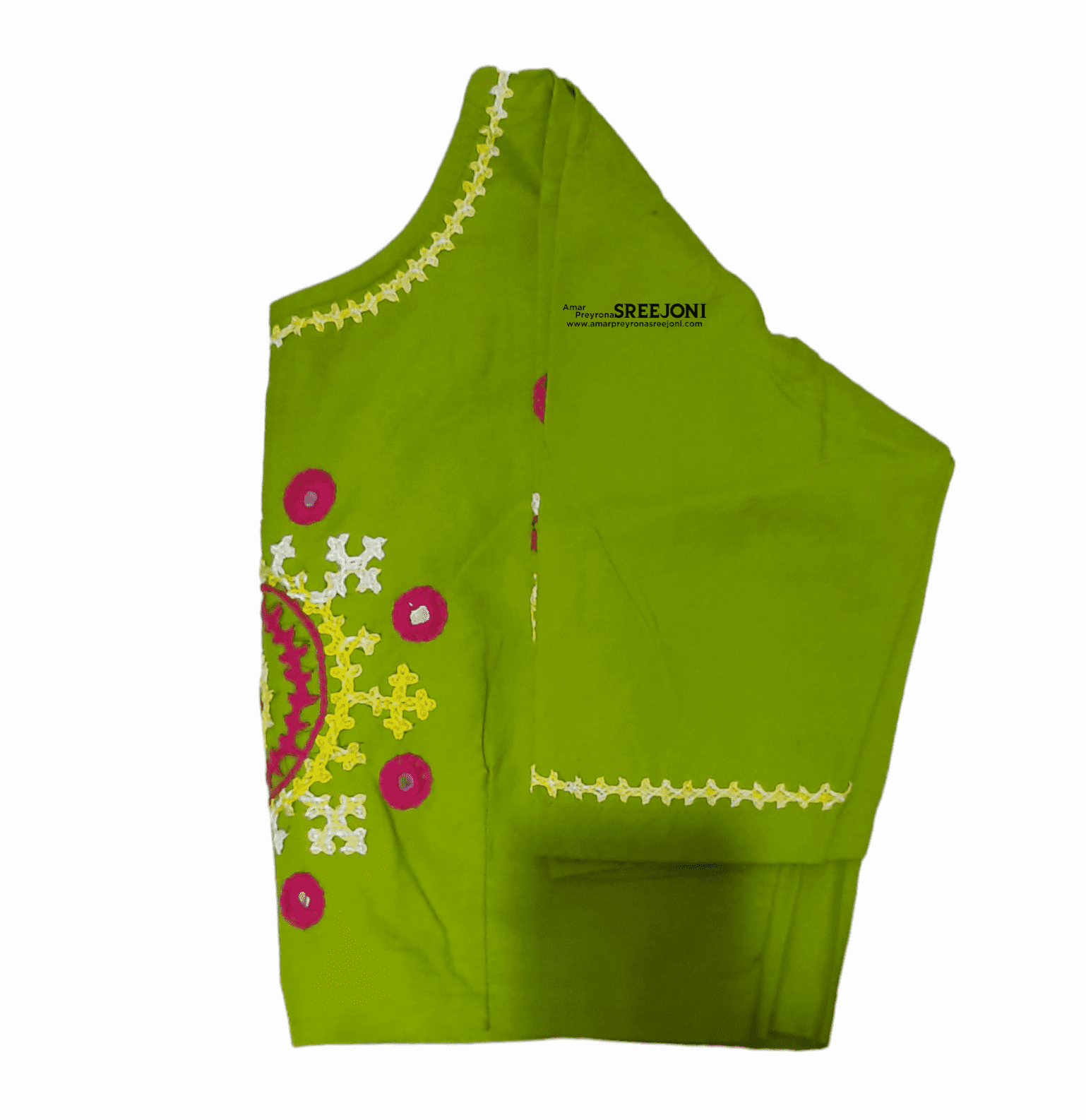 Hand Embroidery Pure Cotton Green Color V-Neck Designing Blouse for Women And Girls