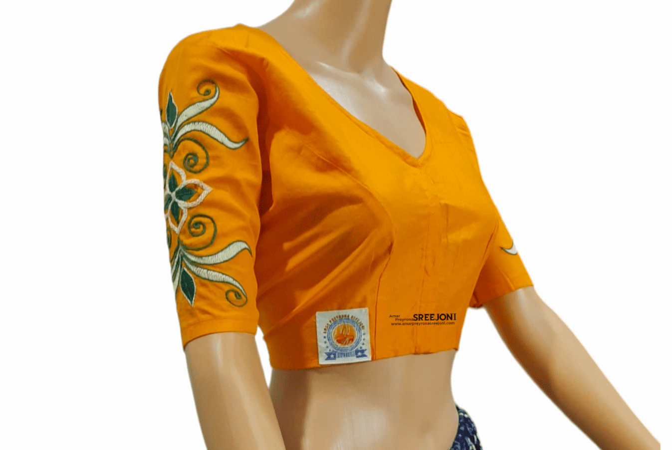 Hand Embroidery Pure Cotton Dark Yellow Color V-neck Blouse For Women And Girls